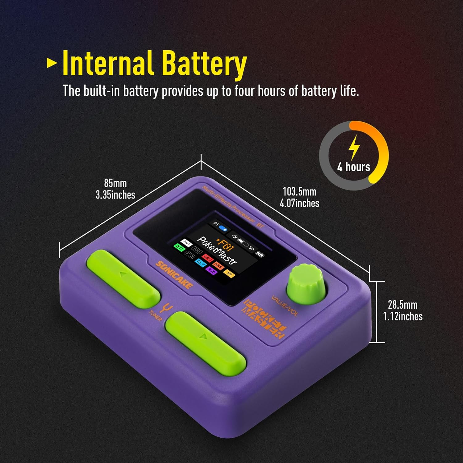 SONICAKE Pocket Master Guitar Bass Amp Modeling IR Cabinets Simulation Multi-Effects with Stereo OTG USB Audio Interface BT Audio 1.77" LCD Color Screen (Purple) - Black / Black image number 4