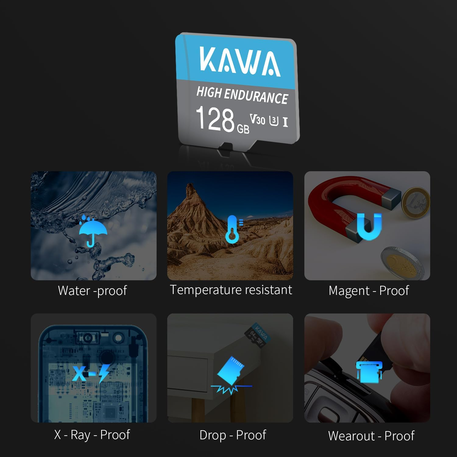 KAWA 128GB Micro SD Card, High Endurance Video Monitoring Card, Microsdxc Flash Memory Card, A1, U3, Class10, V30, High Speed TF Card for Dashcam, Security Camera, Phones, Tablets, Drones image number 5