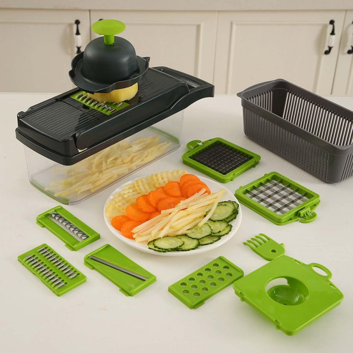 Trendgolden Chopper, Trendgolden 14Pcs Multi-Functional Vegetable Cutter & Slicer, 14 in 1 Kitchen Gadget, Dicer, Slicer, Onion Cutter, Vegetable Chopper with Container (16 Set) image number 2