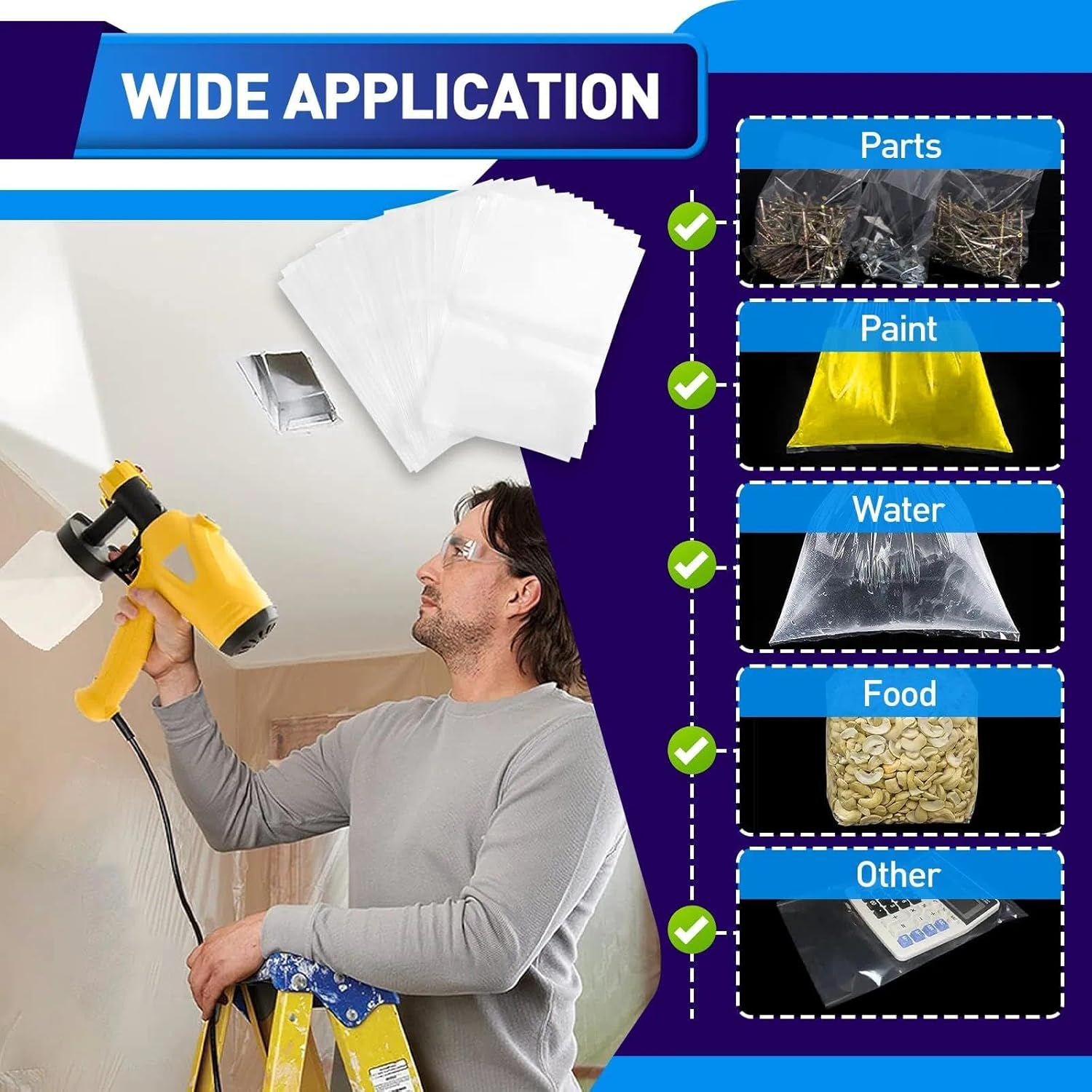 Paint Sprayer Liners Bags for Easy Cleanup, Clear Plastic Cup Liners Set of 50, 20 X 30 Cm, Fits Wagner Paint Sprayers - Abvian image number 3