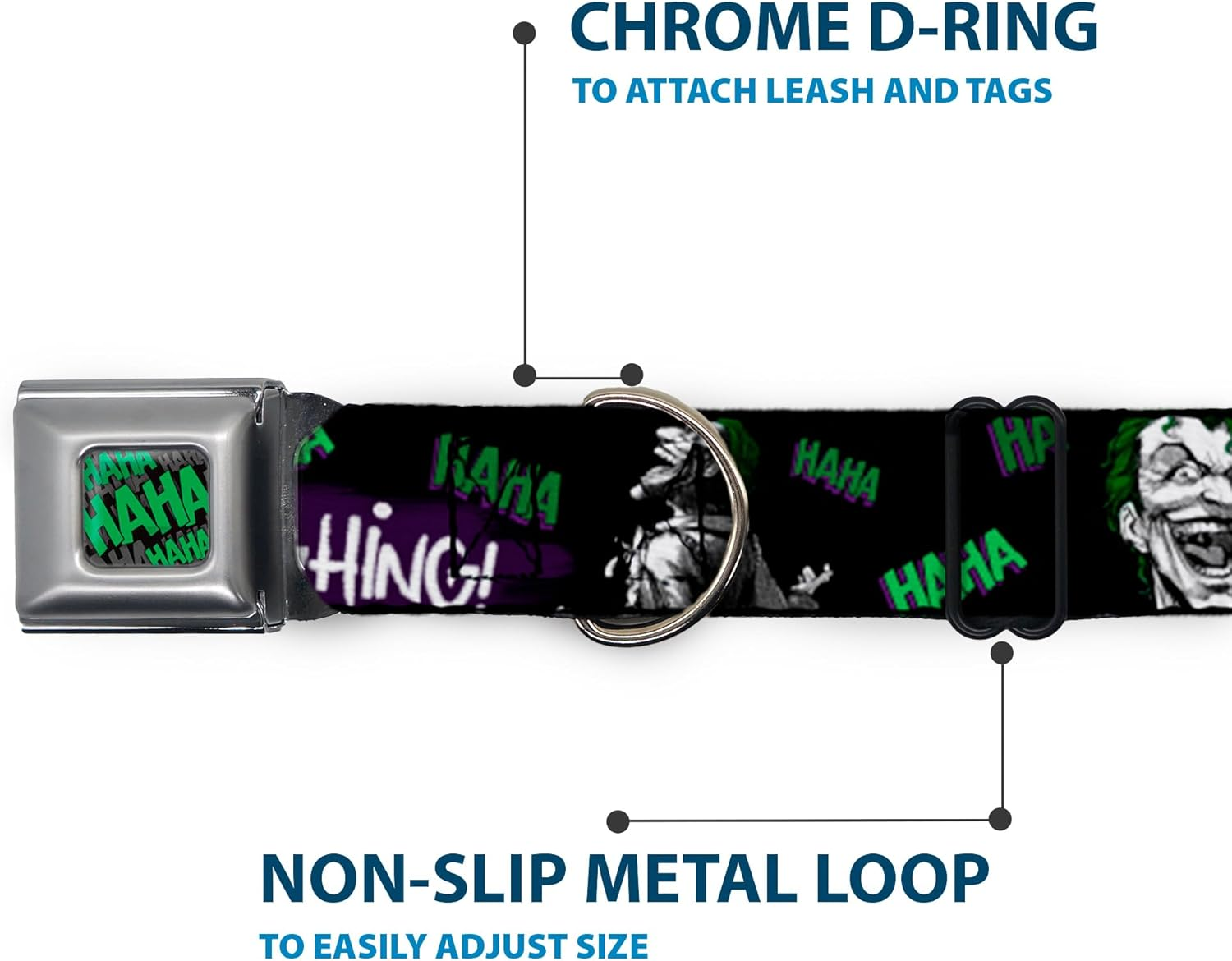 Dog Collar Seatbelt Buckle Joker Die Laughing Haha Black Purple Green 15 to 26 Inches 1.0 Inch Wide image number 1