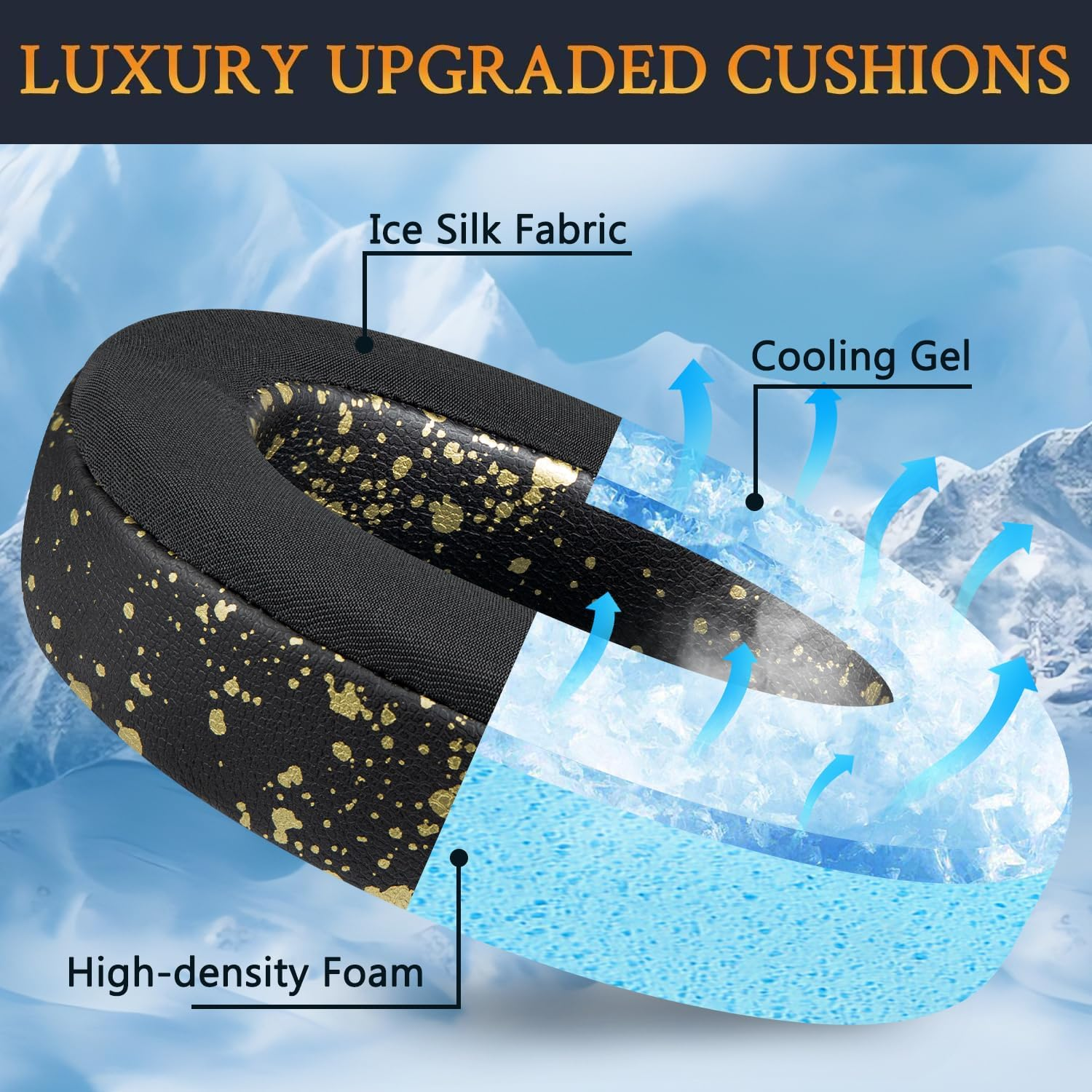 SOULWIT Cooling Gel Earpads Replacement for Anker Soundcore Life Q30/Q35 Headphones, Ear Pads Cushions with Ice Silk Fabric, High-Density Noise Isolation Foam - Black Gold