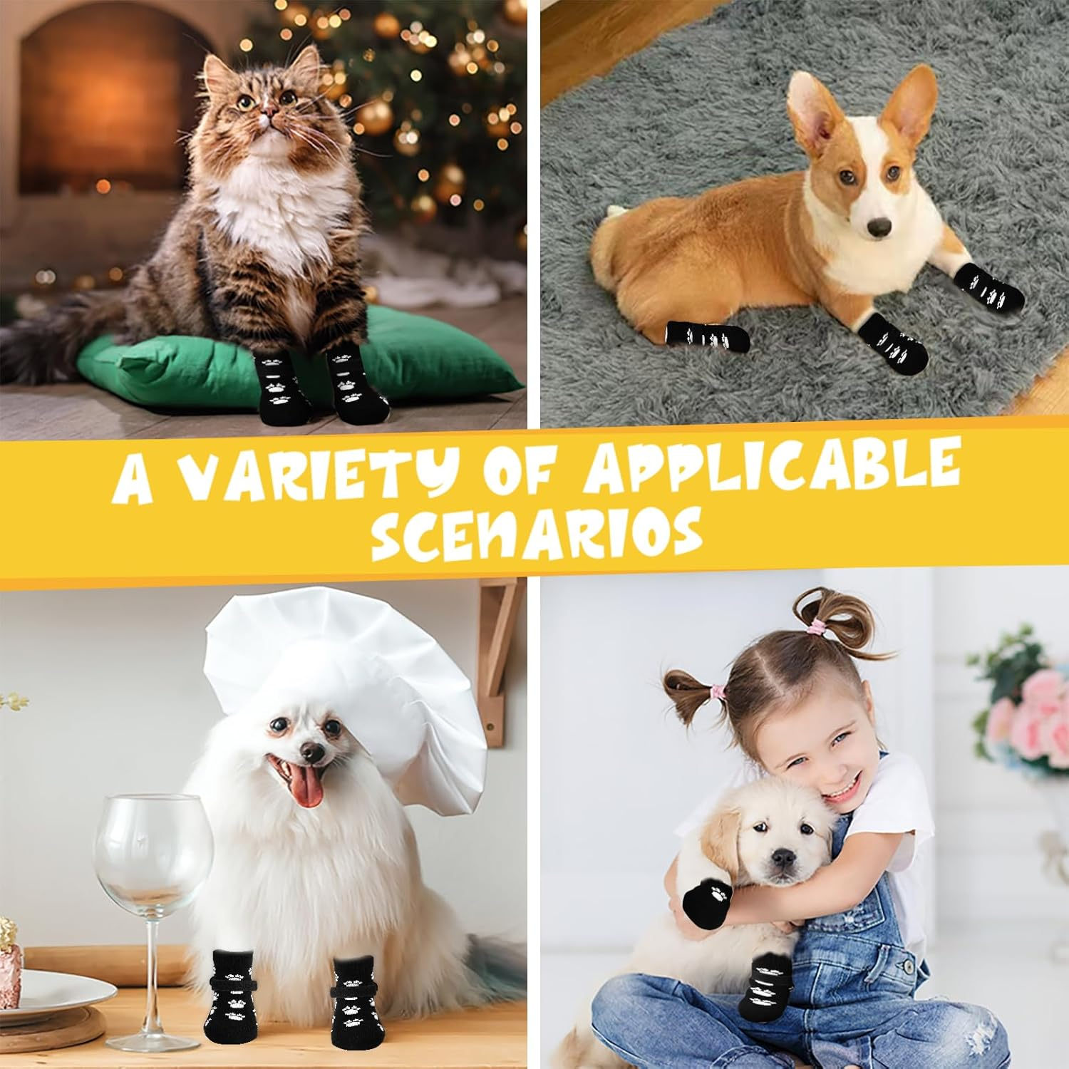 AUAUY 2 Pairs of Indoor Non-Slip Socks for Dogs, Soft Pet Protection, Non-Slip Socks Dog with Velcro Fastening, Hardwood Floors Indoors, Dog Socks for Small, Medium, Large Dogs, M image number 3