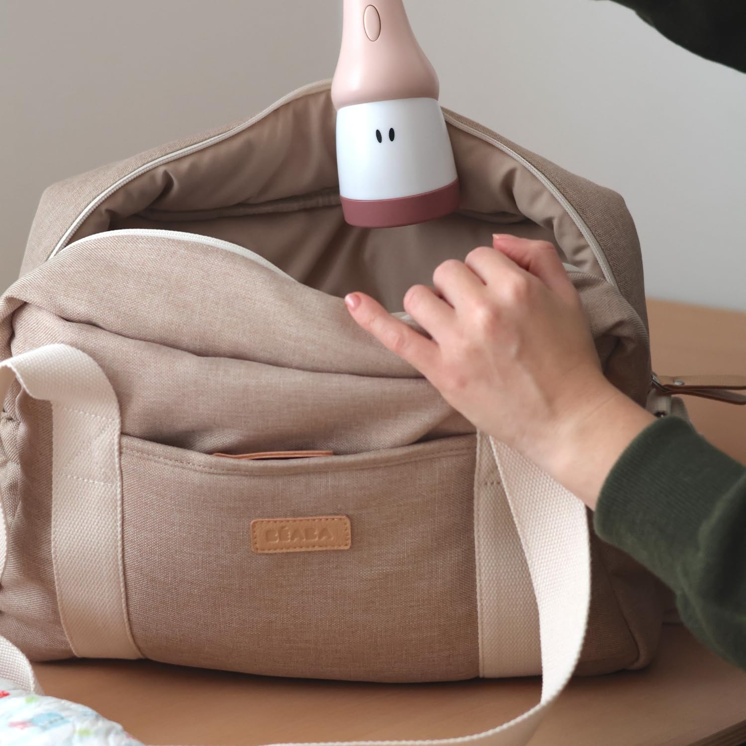 B&Eacute;ABA, Baby Changing Bag, Multiple Compartments, 10 Pockets, Trolley-Case Zipper, Shoulder Strap, Cooler Bag, Changing Mat, Water-Repellent, Capacity 16L, Sac Paris, Clay Earth