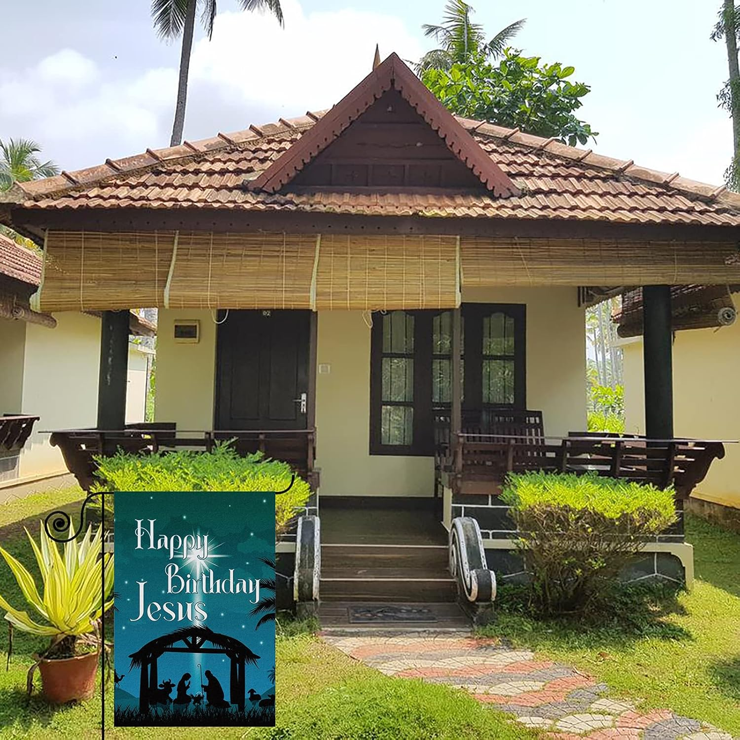 Happy Birthday Jesus Garden Flag,Christmas Holiday Porch Decor Yard Flag,Jesus in the Manger Garden Flag,12X18Inch Double Sided 12X18Inch image number 2