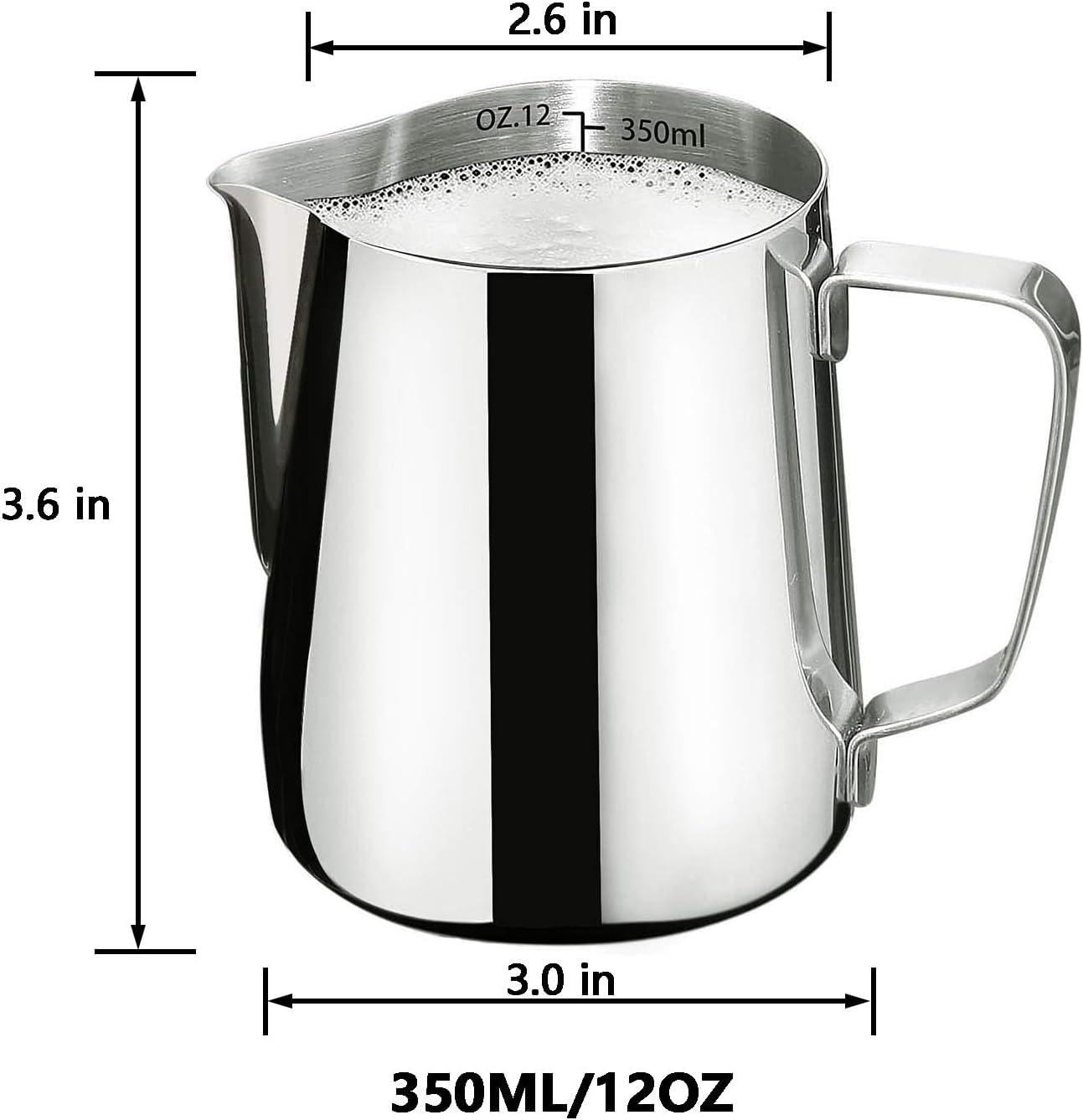 Milk Frothing Pitcher, 350Ml (12 Oz) Stainless Steel Milk Frother Steamer Cup Stainless Steel Espresso Cup with Latte Art Pen & Powdered Sugar Shaker Duster(12Oz) image number 2