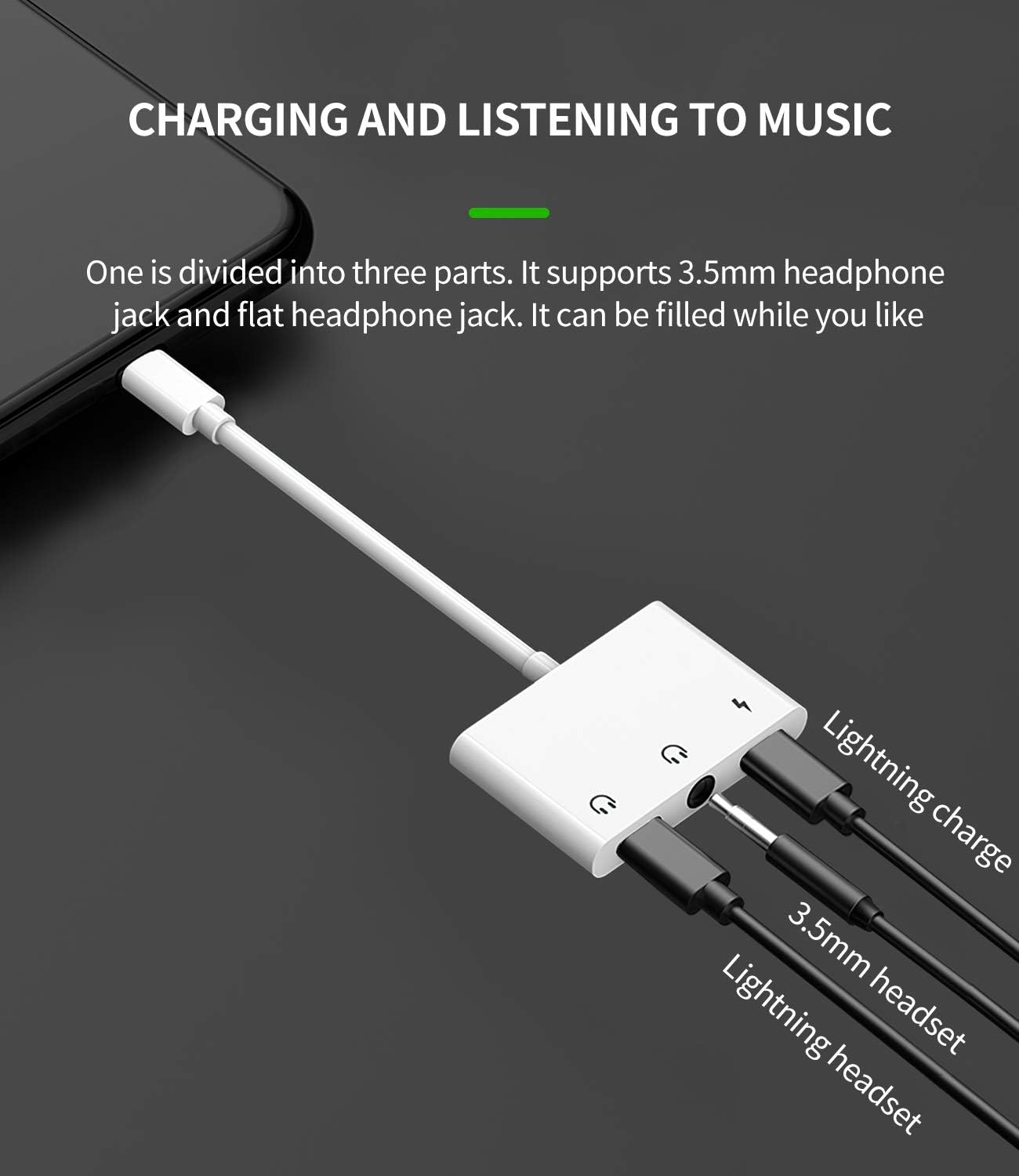 Iphone AUX Adapter Lightning to 3.5Mm Headphone Dongle(3In1)Apple MFI Certified Audio Charger Jack Cable Splitter for 11 12 13 14 Pro Max 6 7 8Plus X XR Ipad Music Adaptador Para Earbud Cord Converter image number 4
