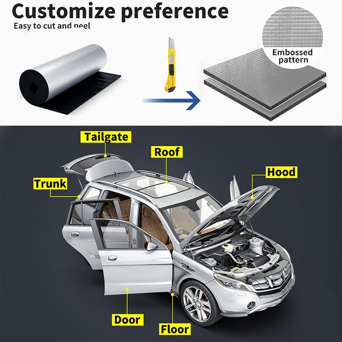 AIMALL Premium Car Sound Deadening Mat, 3.28Ft X 16.4Ft Noise Reduction & Thermal Insulation Foam, Universal Fit, Easy Installation for Auto Interiors image number 3