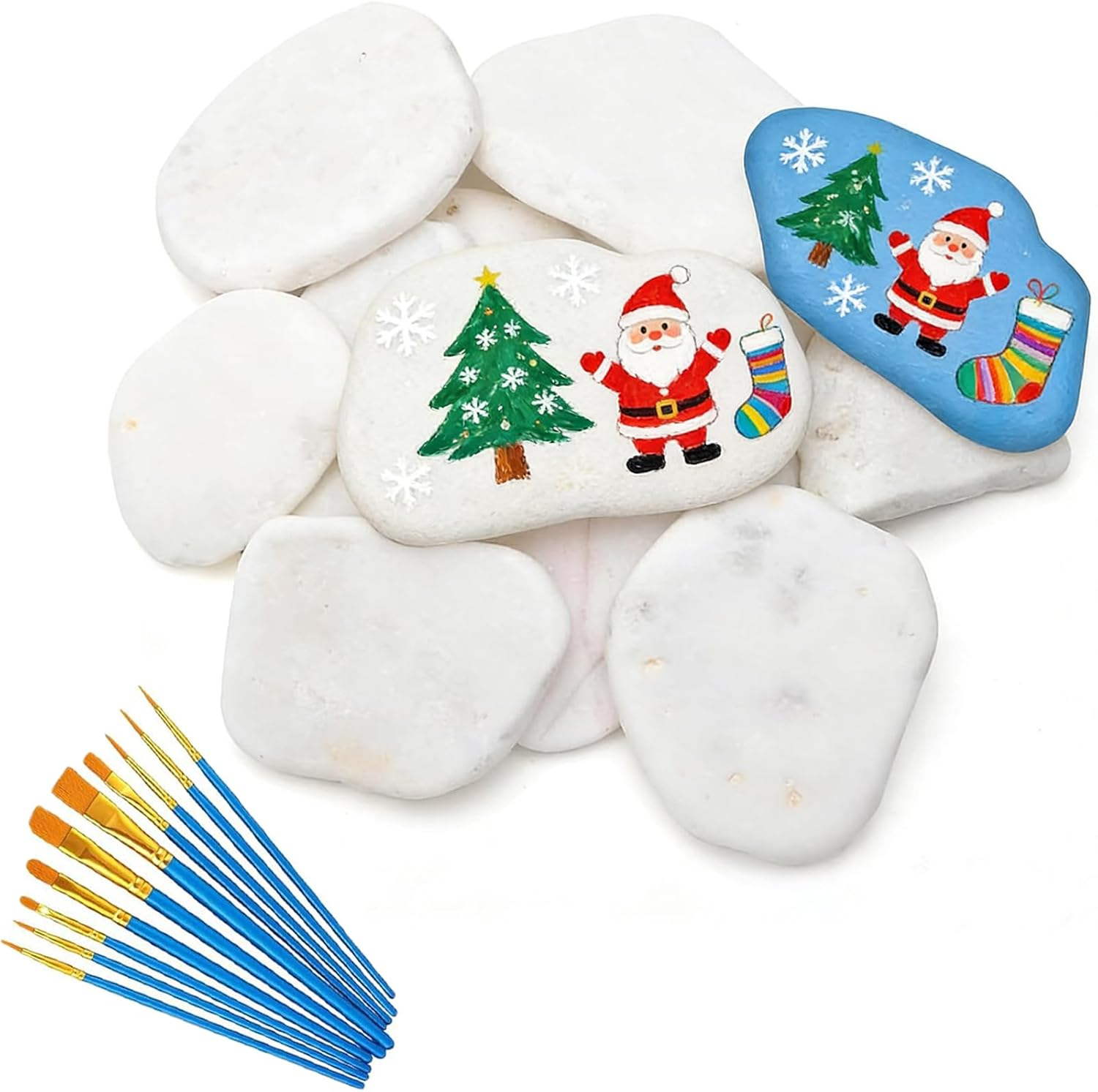 Stones for Painting, Pack of 10 Flat Pebbles in 3 Sizes, with 10 Different Brushes, Ideal for DIY Art Projects, Children'S Painting and Home Decoration image number 2