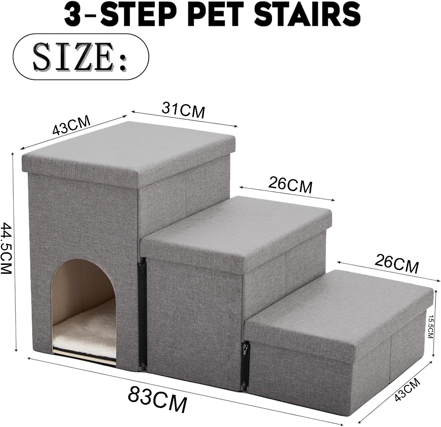 Dog Step Stairs with Storage, Foldable 3-Step Wider Dog Steps for High Beds Couch, Portable Cat & Puppy Steps, Dog Stair Ramp with Storage Box image number 6