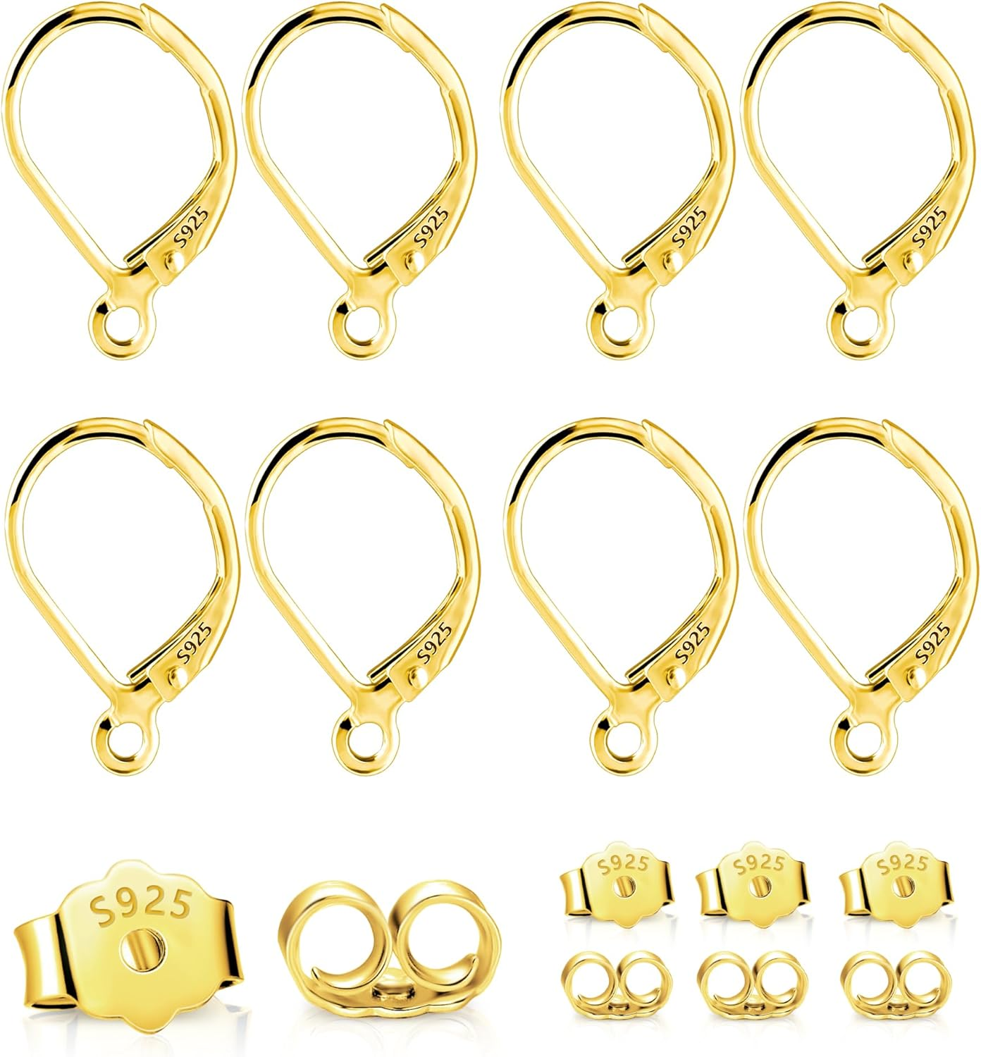 925 Sterling Silver Leverback French Earring Hooks Hypoallergenic Earring Hooks Earring Backs with Jump Rings Set Dangle Earring Hooks Sterling Silver Findings Earring Supplies for Jewelry Making