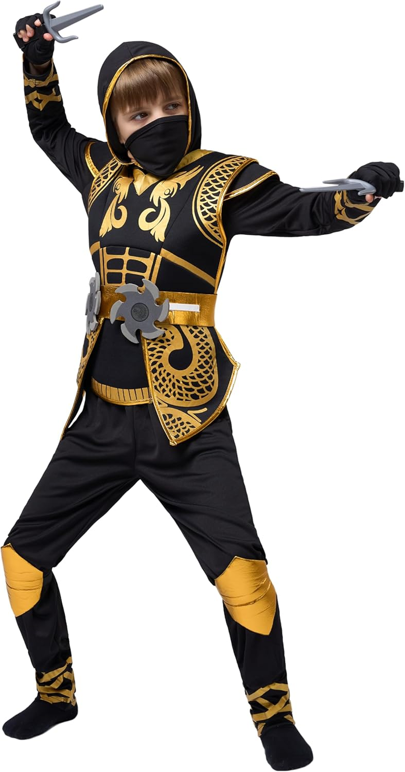 Golden Ninja Deluxe Costume Set with Ninja Foam Accessories Toys for Kids Kung Fu Outfit Halloween Ideas image number 5
