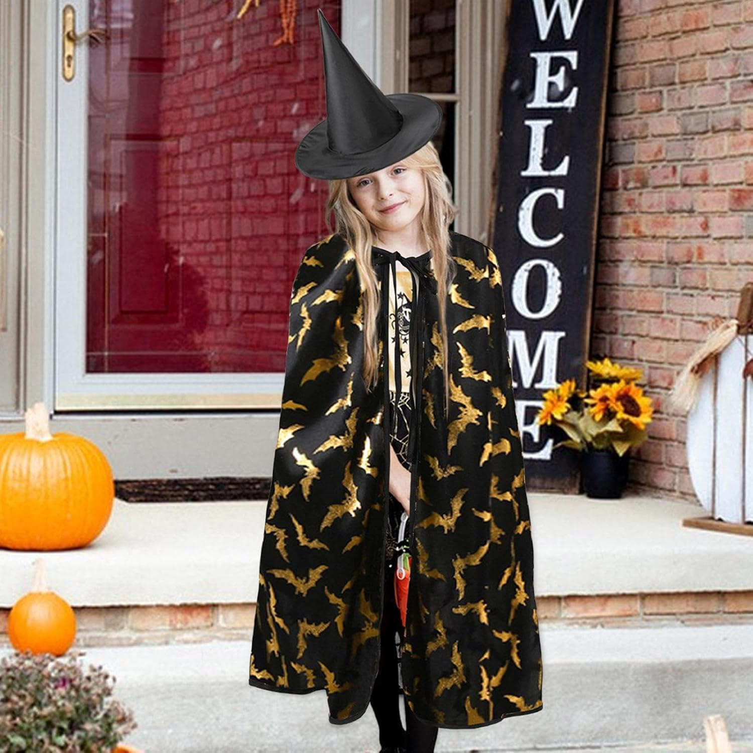 Kids Witch Costume,3X Set Halloween Witch Cape Kids - Exquisite Print Children Tie-Up Clothes for Daily Role-Playing - Ca030 image number 5