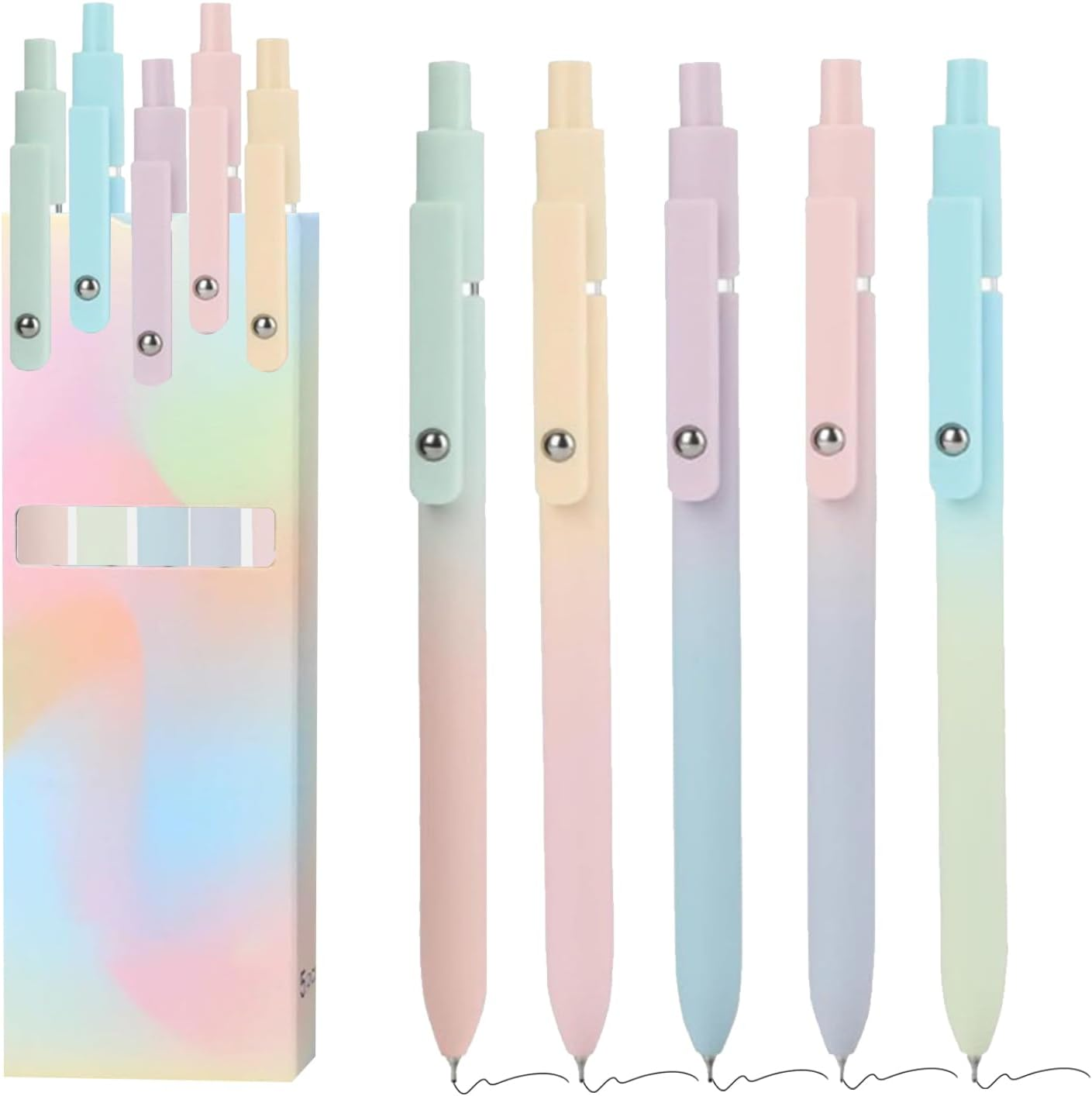 5 Pcs Colored Retractable Gel Pens, Gradient Color Pens, Colored Gel Ink Pens, Fine Point Smooth Writing Pens, Fast Dry Gel Pens 0.5 Mm Black Ink for Journaling Note Taking School Office Home image number 5
