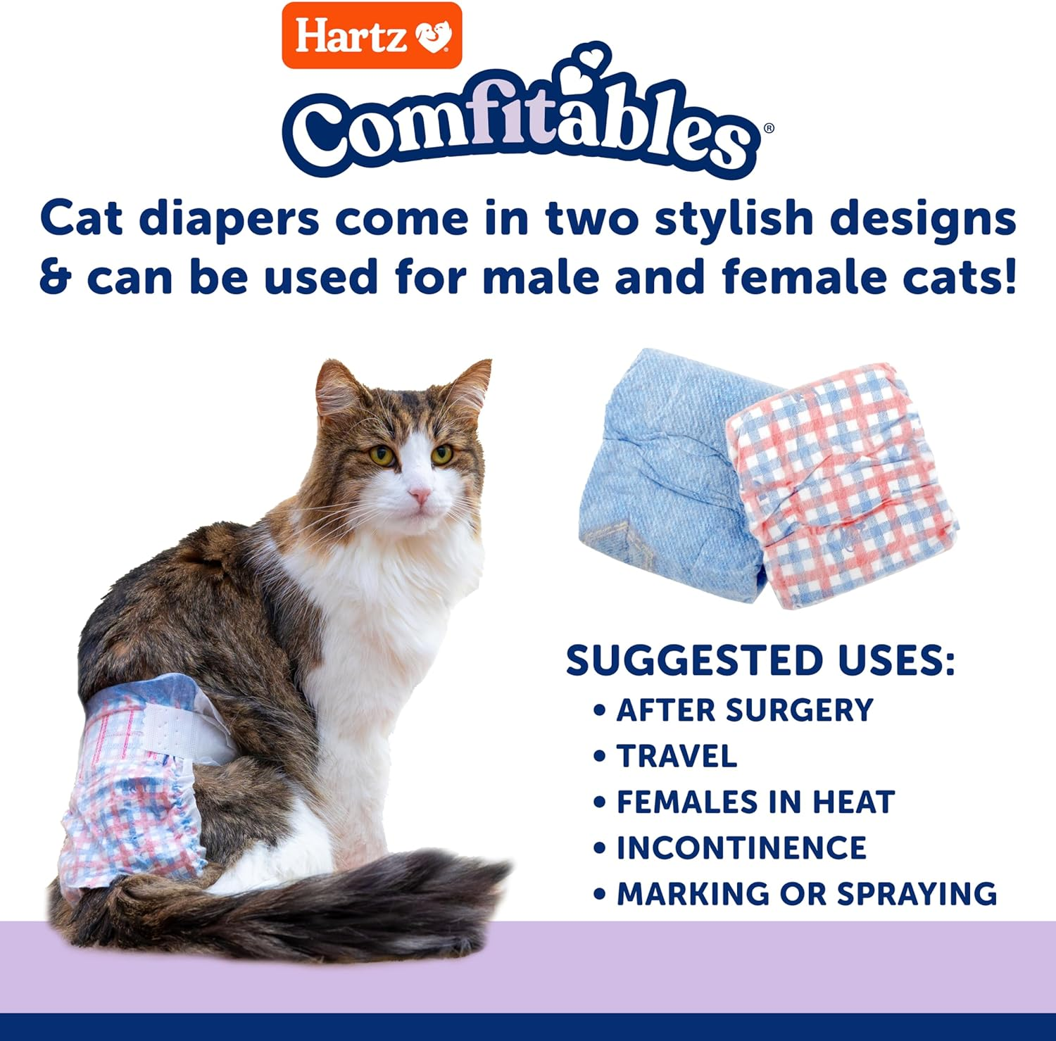 Hartz Disposable Cat Diapers, Easy to Put On, Comfortable & Secure Fit for 12 Hours Leak Protection, Multiple Sizes