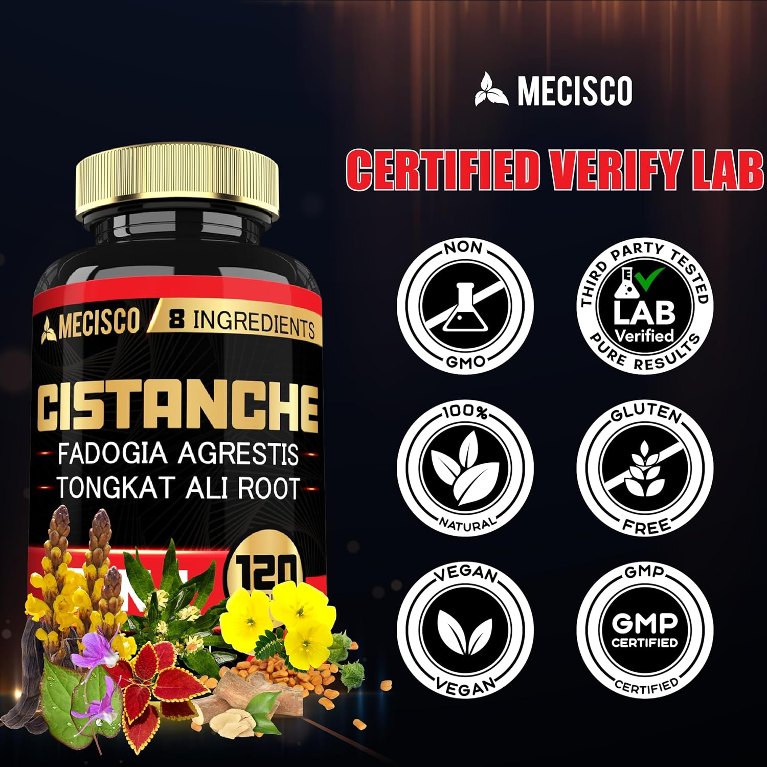 8In1 Cistanche Tubulosa Supplement Added Fadogia Agrestis, Tongkat Ali, Tribulus, Horny Goat Weed, Mucuna Pruriens, Fenugreek, Coleus Forskohlii - 120 Capsules image number 5