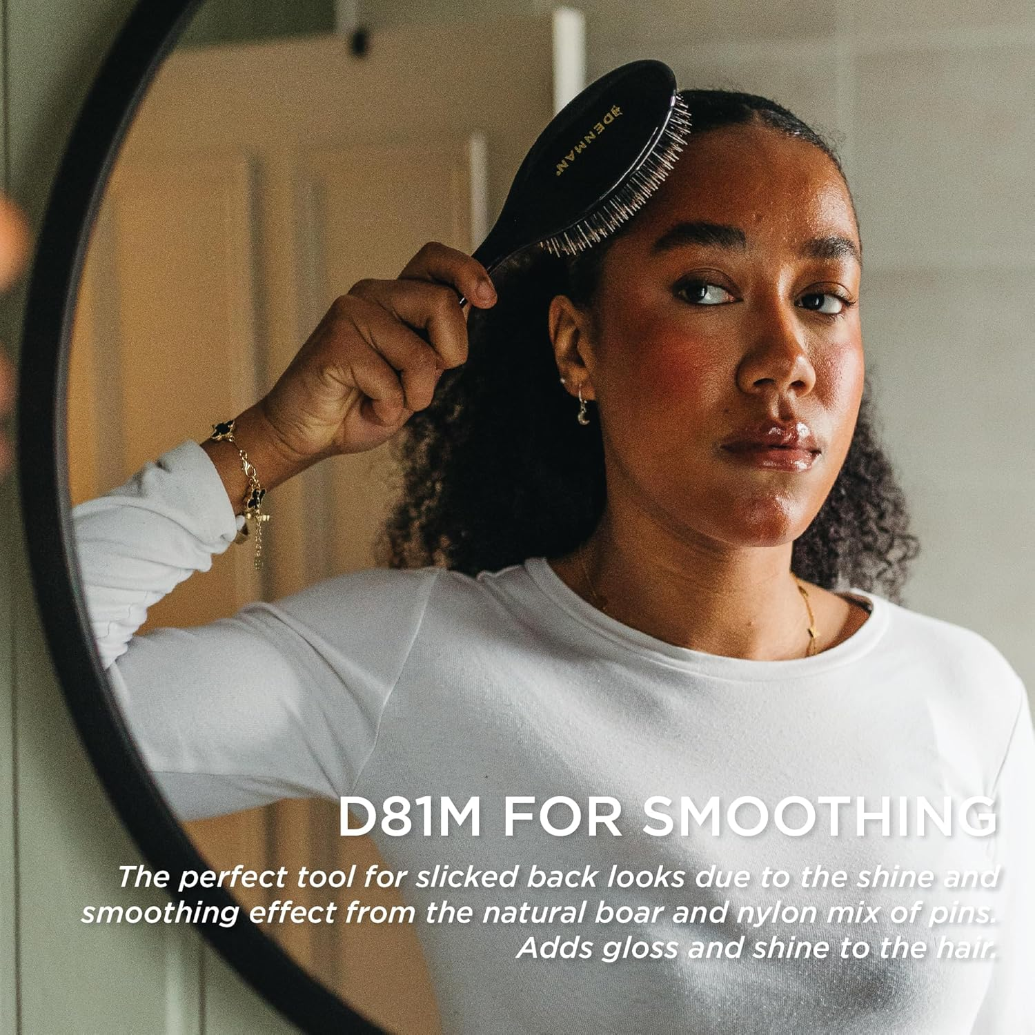 Denman D81M Natural Bristle Nylon Quill Medium Black Brush image number 1