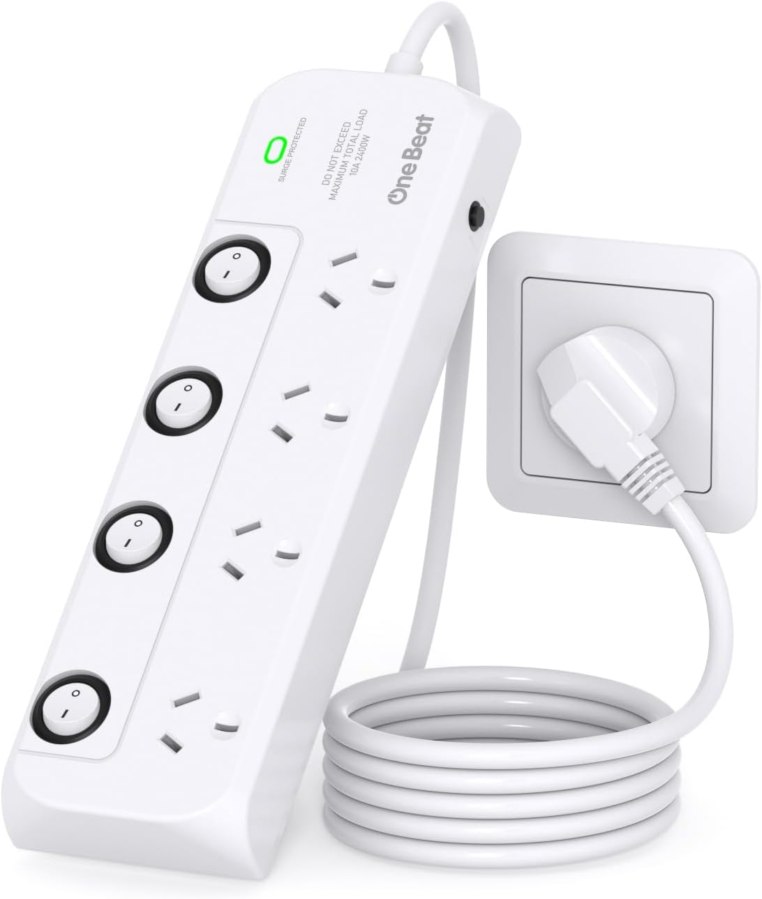 Power Board Surge Protector with Individual Switch,Power Strip with 4 AC Outlets, 1.2M Extension Cord 350 Joules Powerboard,Extension Board Wall Mount for Home,Dorm Room and Office image number 3