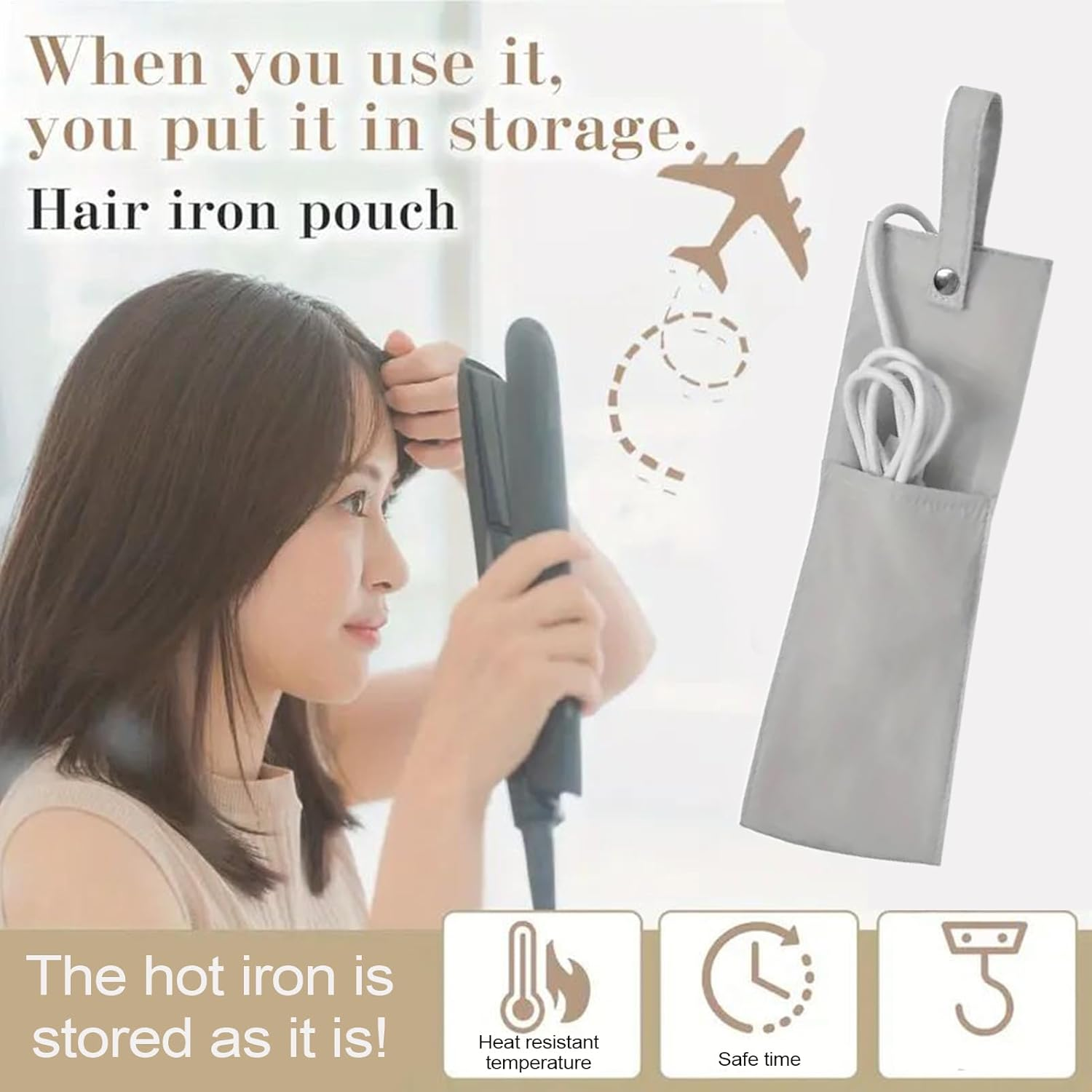 Curling Iron Travel Case,Heat Resistant Storage Pouch | Travel Portable Waterproof Curling Iron Storage Pouch for Home Vanity Table Salon RV Makeup Station Bathroom Styling image number 4