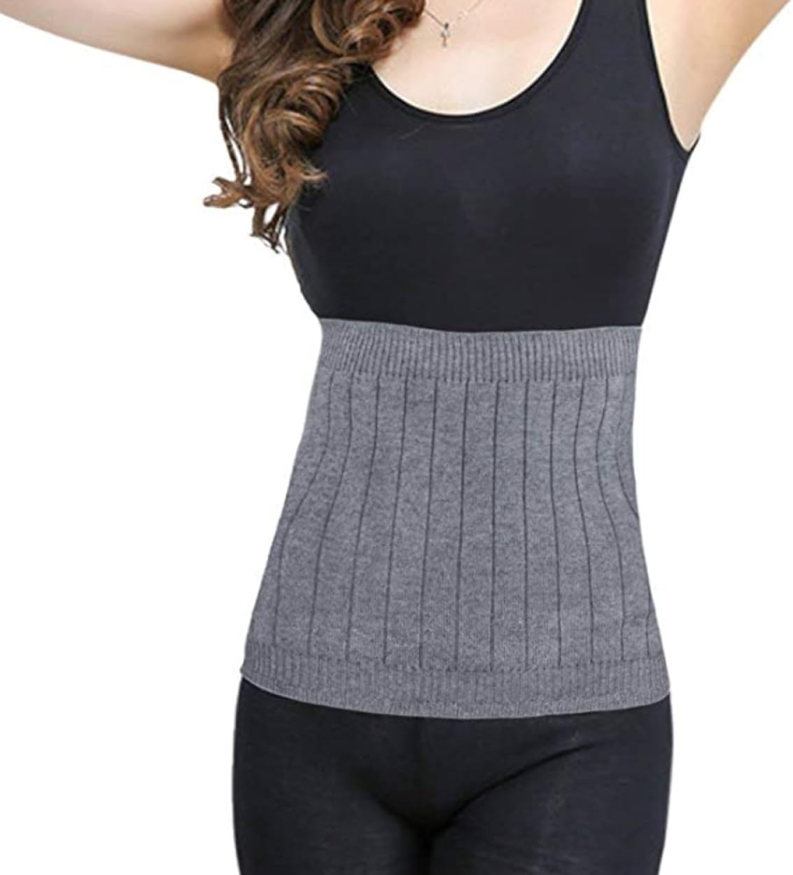 Back Warmer Cashmere Kidney Warmer Winter Elastic Abdominal Warmer Waist Support Belt for Men and Women Grey (M) Cashmere Kidney Warmer image number 6