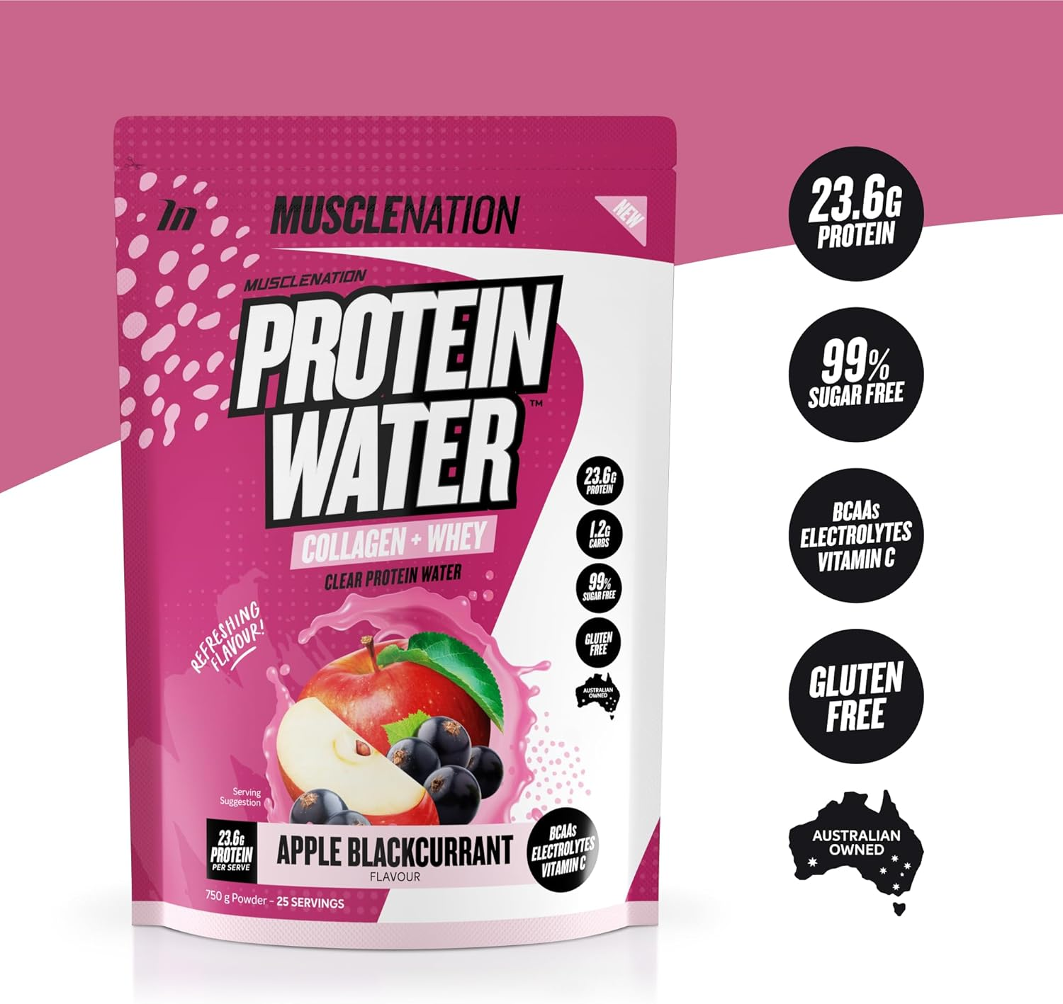 Muscle Nation Apple Blackcurrant Protein Water 750G (25 Serves)