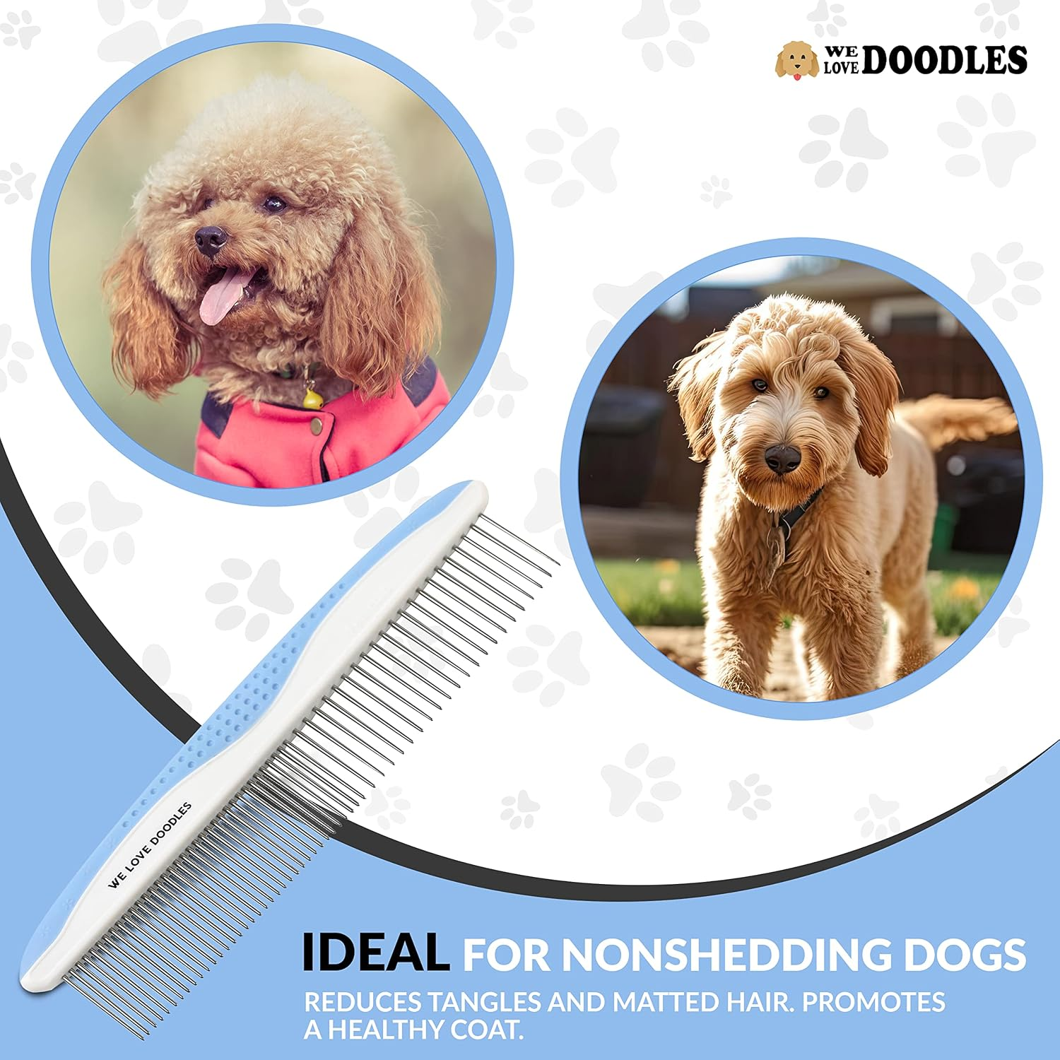 We Love Doodles Metal Dog Grooming Comb | Removes Tangles & Matts | Dematting Pet Combs | Detangler for Matted Hair | Best Comb for Poodles, Goldendoodles, Doodles & Long Haired Dogs (Large) []