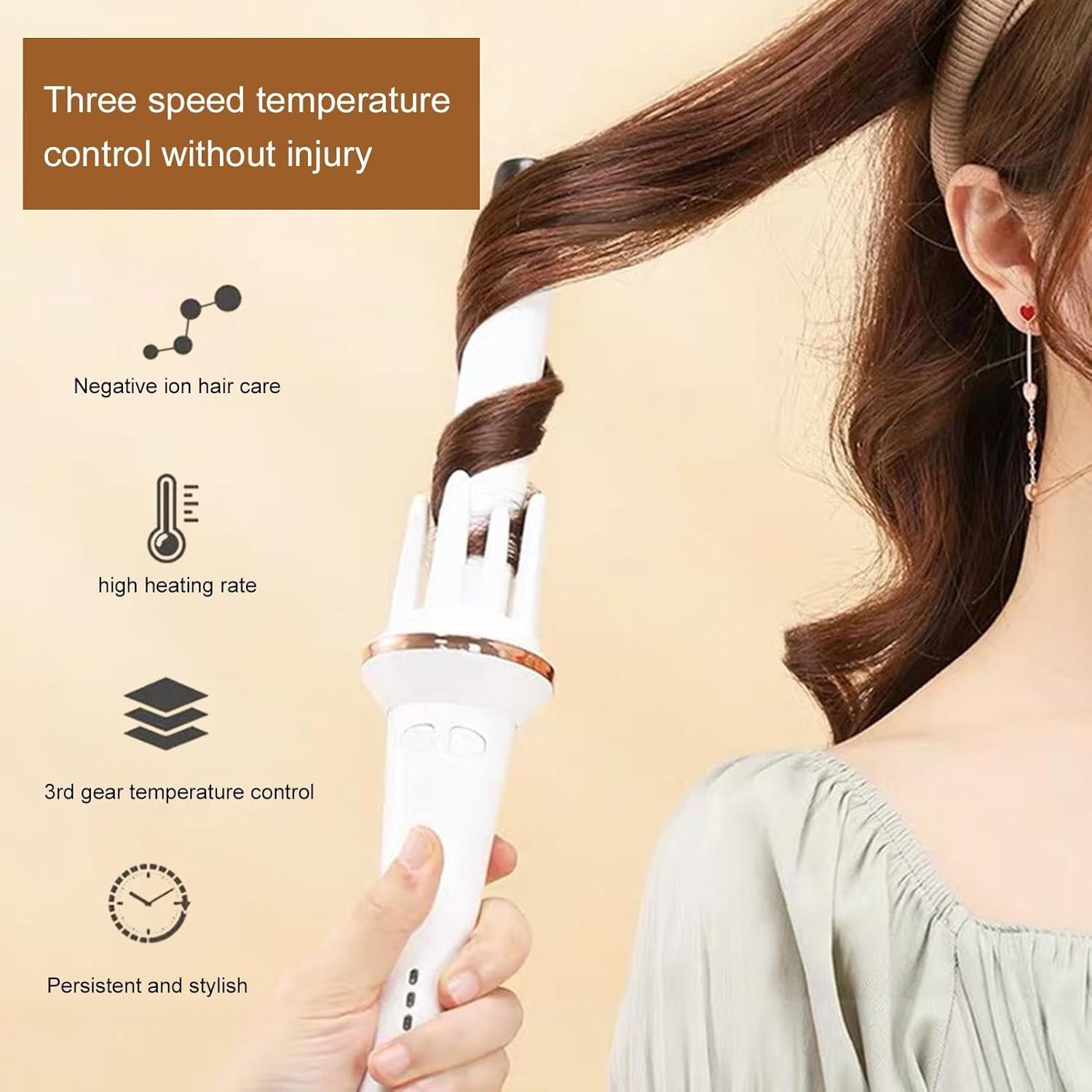 Rotating Hair Curler &ndash; Rechargeable Beauty Styler, Portable Curl Creator, Mode Iron | Smooth Curl Enhancing Sensor, Variable Heat Control Design Quick Morning Routines and Effortless Evening Styl