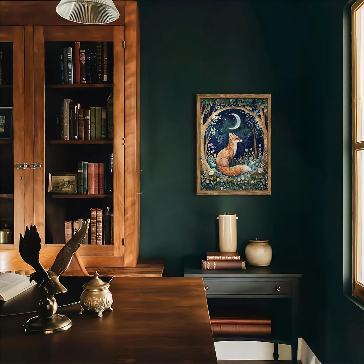 Framed 3D Textured Vintage Wall Art - Cottagecore Hand Drawn Sandstone Fox Paintings Wall Decor, Whimsical Forest Animal Floral Botanical Aesthetic for Bedroom Living Room Nursery 16X24 Inch