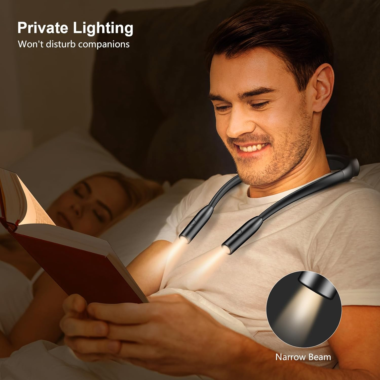 Gritin Neck Reading Light, Rechargeable Book Light for Reading in Bed at Night - Eye Caring 3 Colors,Stepless Dimming Brightness,80+ Hrs Runtime,Comfortable and Lightweight for Readers,Craft&Knitting image number 1