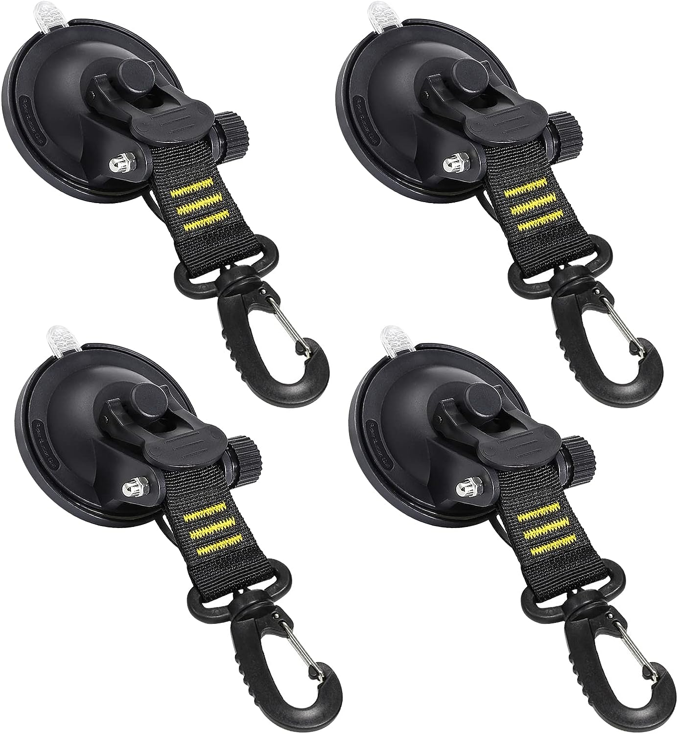 CONBOLA Heavy Duty Suction Cups 4 Pieces with Hooks Upgraded Car Camping Tie down Suction Cup, Tarp Accessory with Securing Hook Strong Power for Awning Boat and Trap.(4 Pcs)