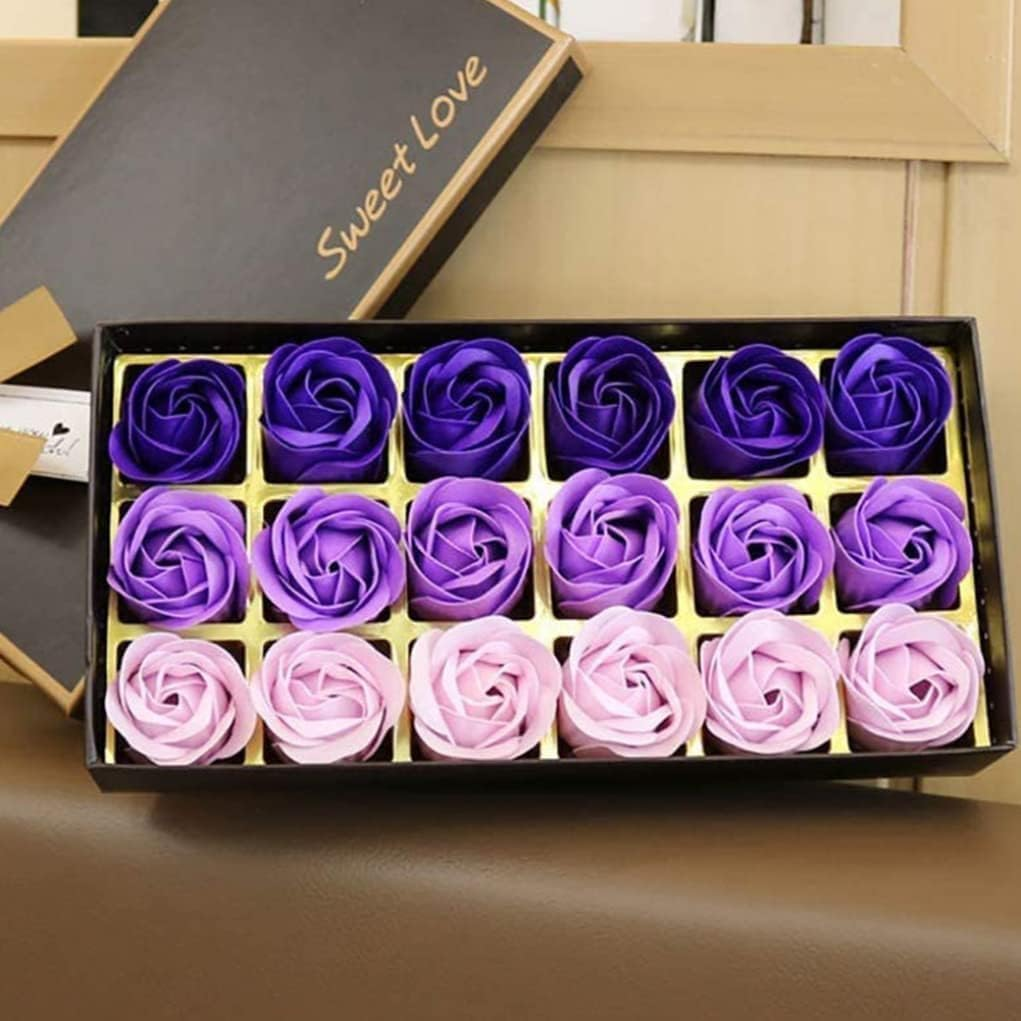 Valentines,Bath Soap Rose Flower Floral Scented Soap Petals Set Gift Box for Valentines Day Anniversary Mothers Day Purple Gradient 18PCS
