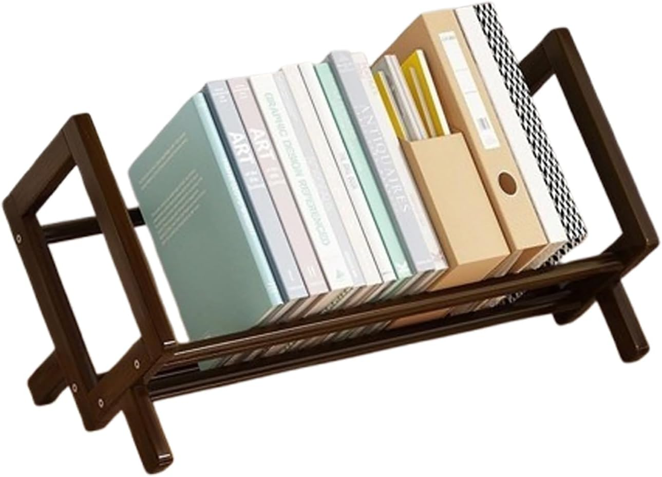 TOMVAES Bamboo Desktop Bookshelf,Desktop Book Shelf Organizer Bookshelves Storage Rack Simple Tabletop Tilted Bookcase for Books/Magazine/Cds Display (Light)