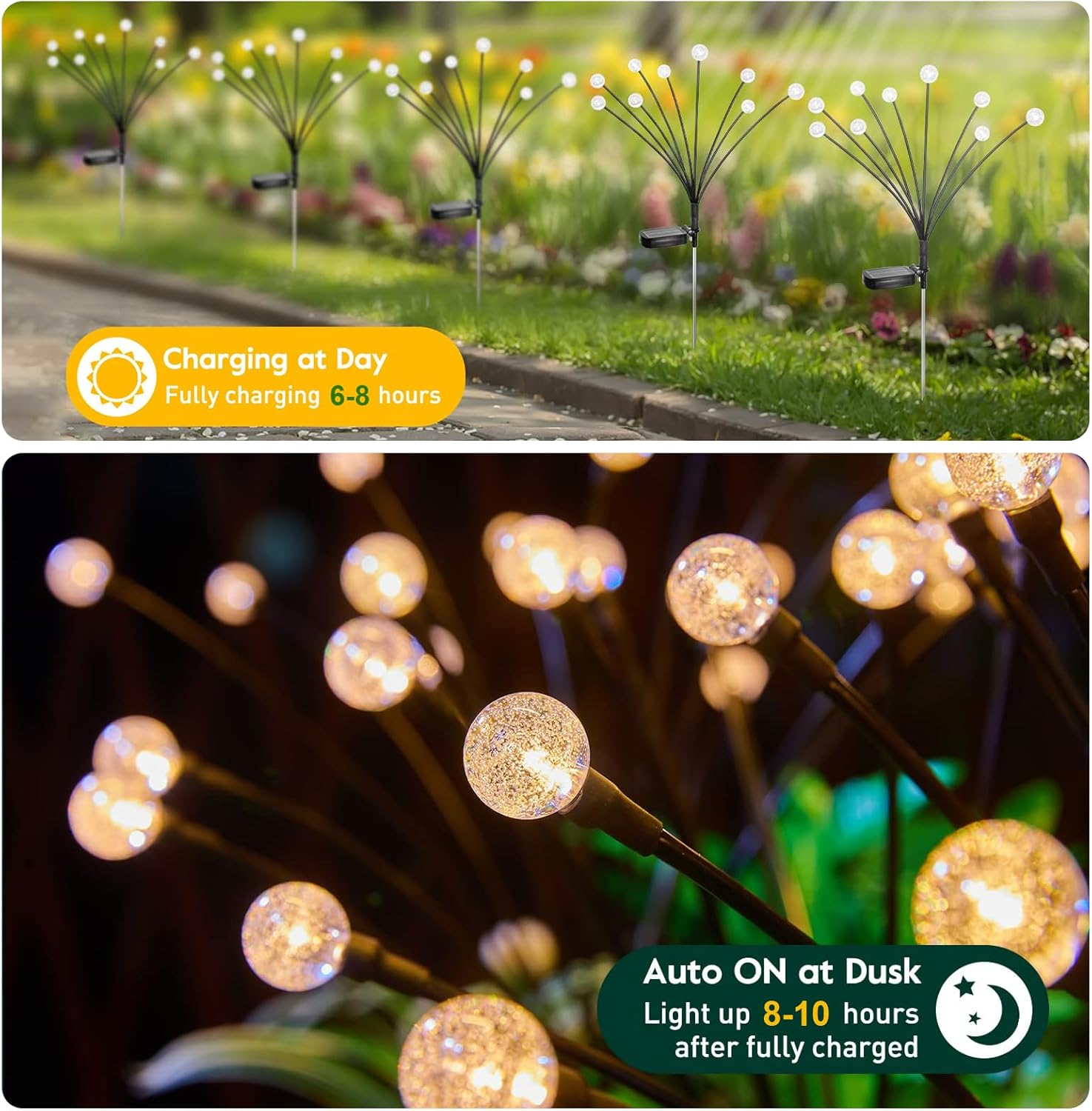 Solar Lights Outdoor, New Upgraded Firefly Light with 40LED Crystal Bubble Bulbs, Big Bulb,Waterproof, Sway by Wind, Solar Garden Lights for Patio Pathway Christmas Decorations (Warm White 4 Pack)