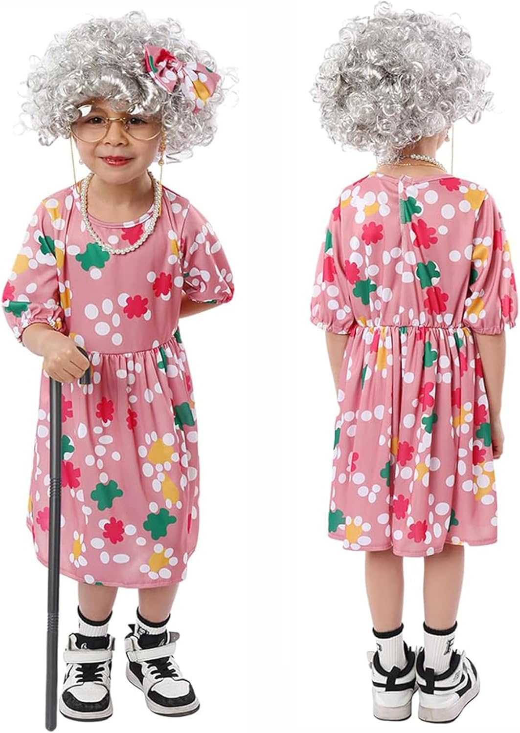 Girls Book Week Costumes,Old Lady Costume for Kids Girls,Halloween Old Lady Costume Book Week Halloween Costumes Dress up Outfit Accessories for Kids Girls image number 1
