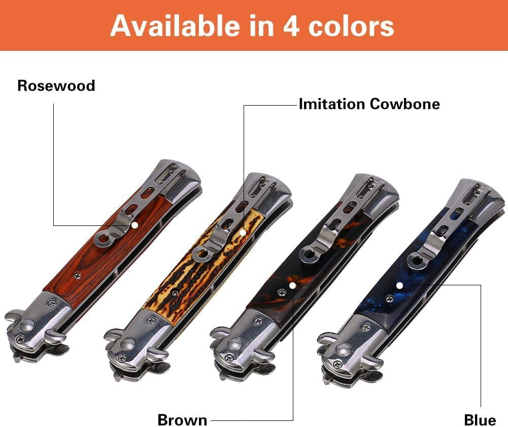 Switchblade Spring Folding Push Button Pocket Comb, Foldable Automatic Stainless Steel Hair Trimmer Combs, Men Oil Hair Styling Accessories(Brown)