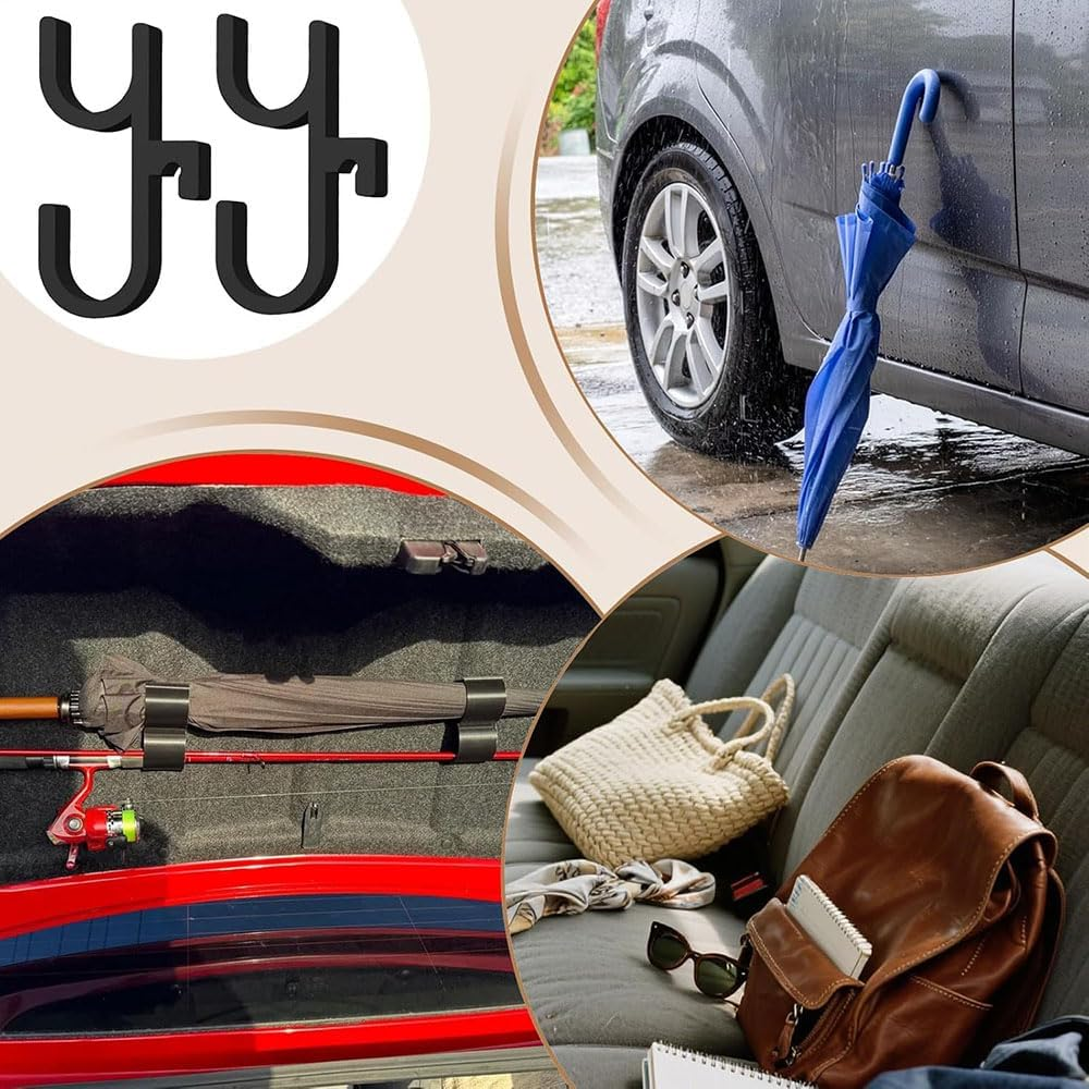 Leanockesa 2 Pack Car Umbrella Hooks,Heavy Duty Multi Purpose Hanging Hooks for Umbrella, Handbag,More Space Saving, Seat, Trunk Organizer, for Car, Boat, Stroller, Golf Cart Accessories image number 6