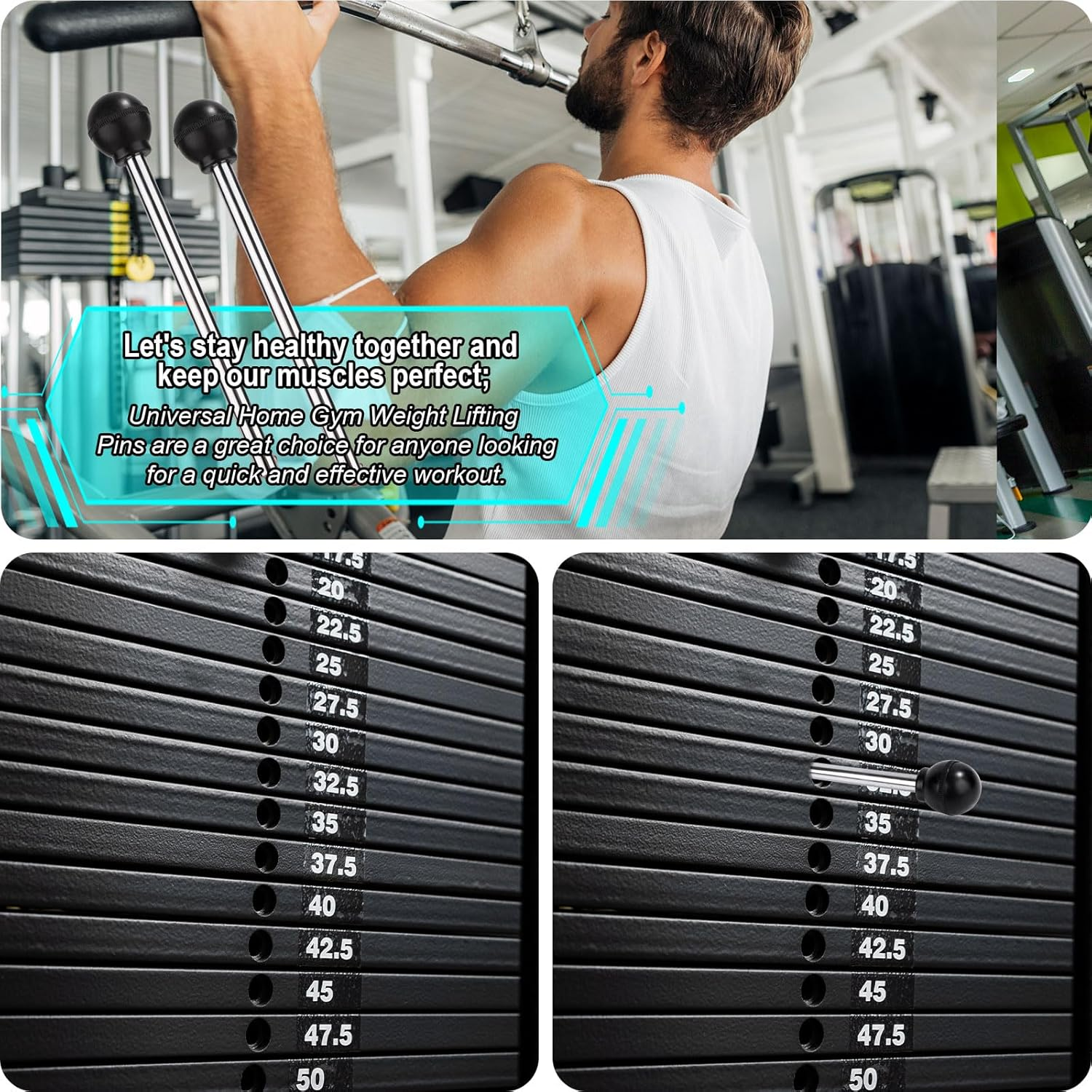 2Pcs Weight Stack Pin, 3/8In Diameter 4.4In Locking Space round Durable Heavy Duty Weight Machine Pin Gym Pin Exercise Machine Accessories for Commercial Gym Family(Black, Silver) image number 3