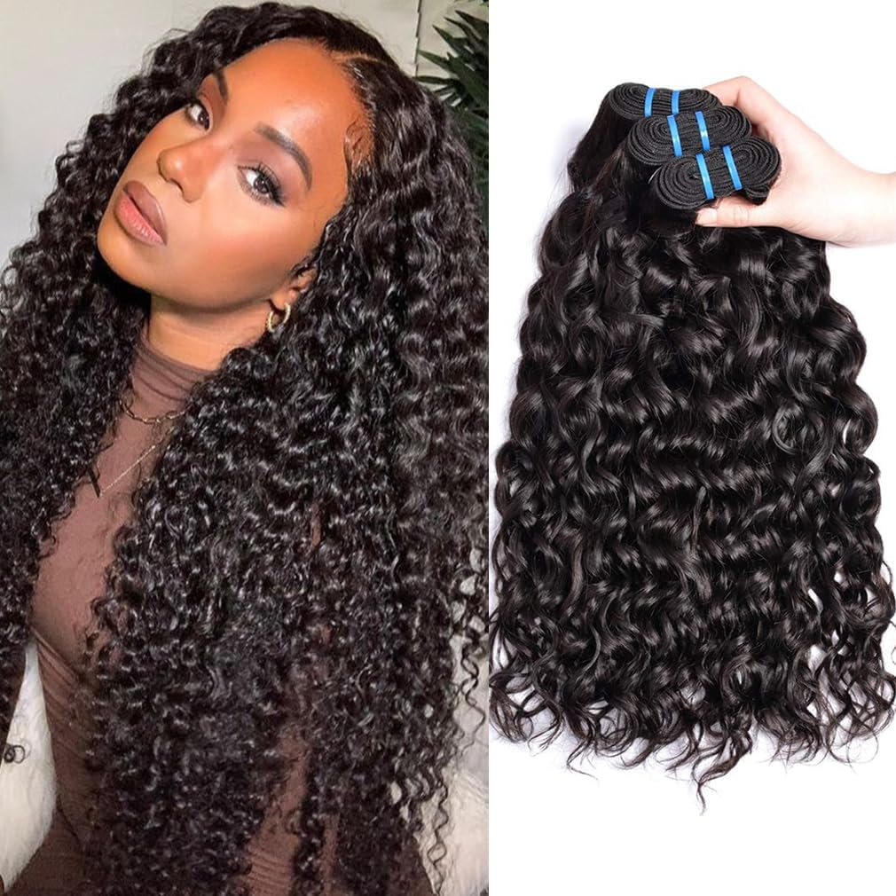 Water Wave Bundles Human Hair Brazilian Human Hair Wefts Curls Brazilian Virgin Hair Bundles 3 Curly Weave Bundles Human Hair Total 300 G 14 14 14 Inches image number 3