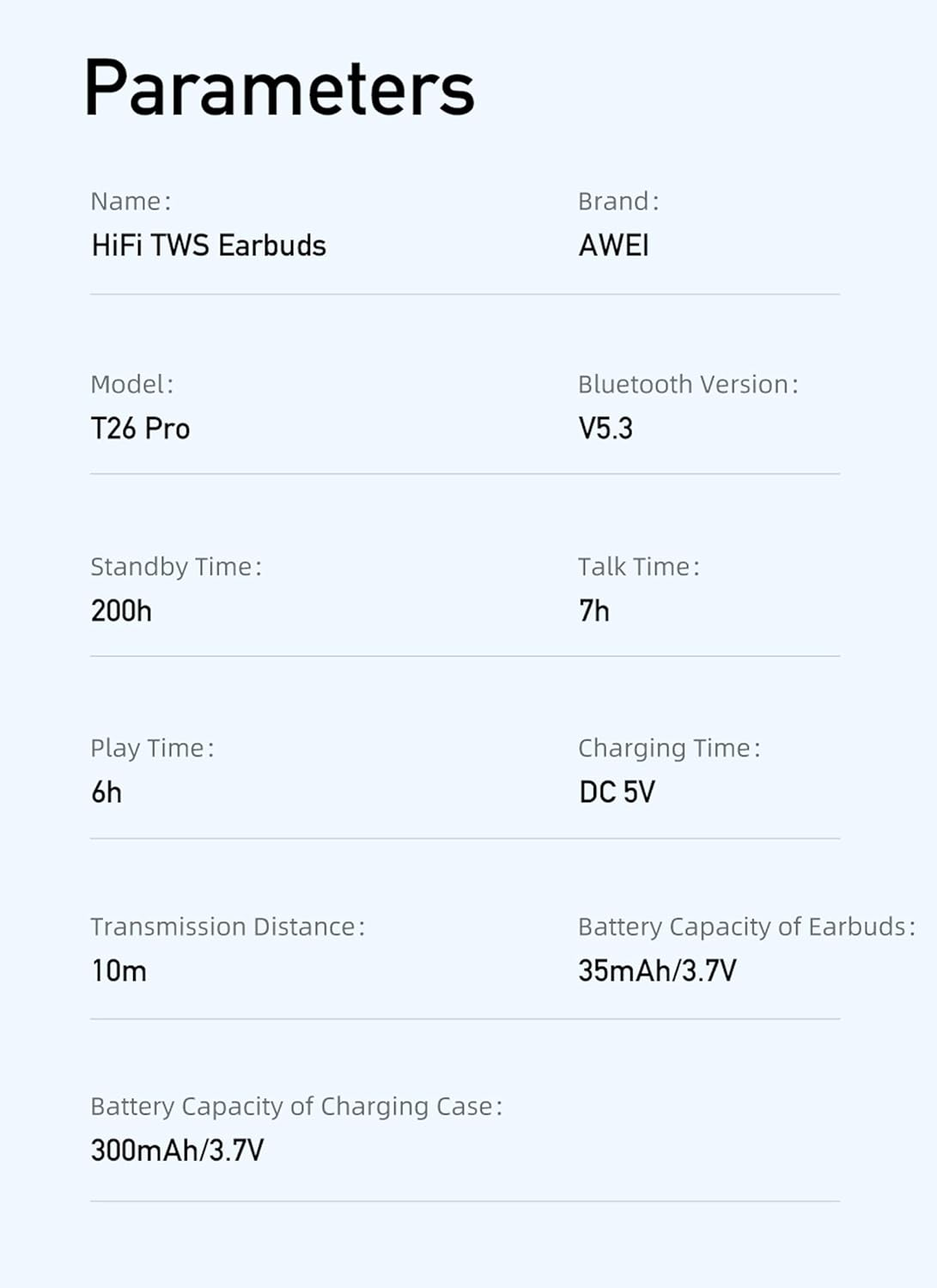 AWEI T26 Pro Wireless Ear Buds, Bluetooth Ear Buds with Big Bass Stereo Sound, 300Mah Headphone Charging Pod 36 Hours Playtime, Lightweight In-Ear Fit, Wireless Earbuds IPX6 Waterproof Black image number 4