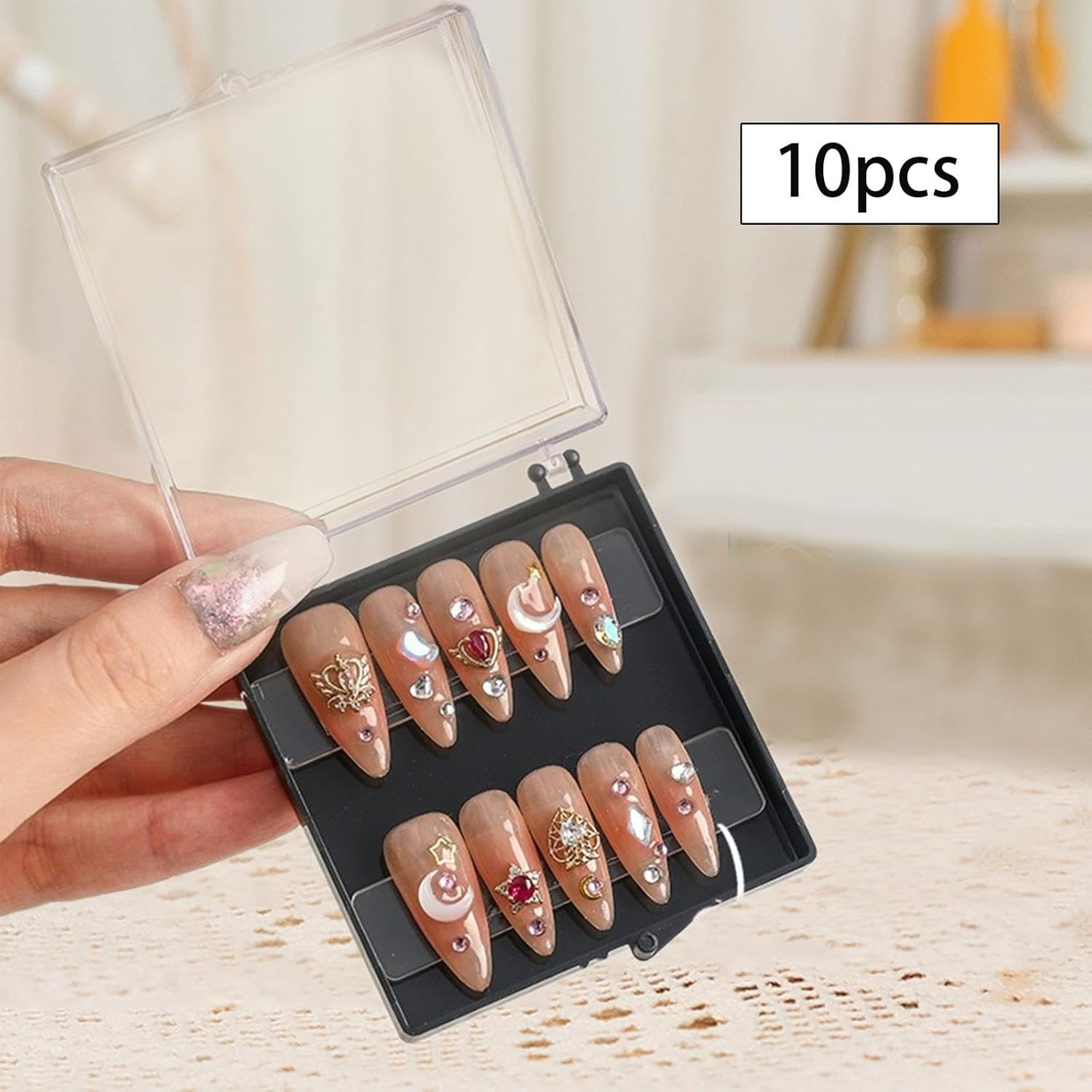 Kokiya 10 Pieces,Press on Nail Storage Box Artificial Nail Display Organizer,Mini,Small,Nail Storage Container for Artificial Nails, Black