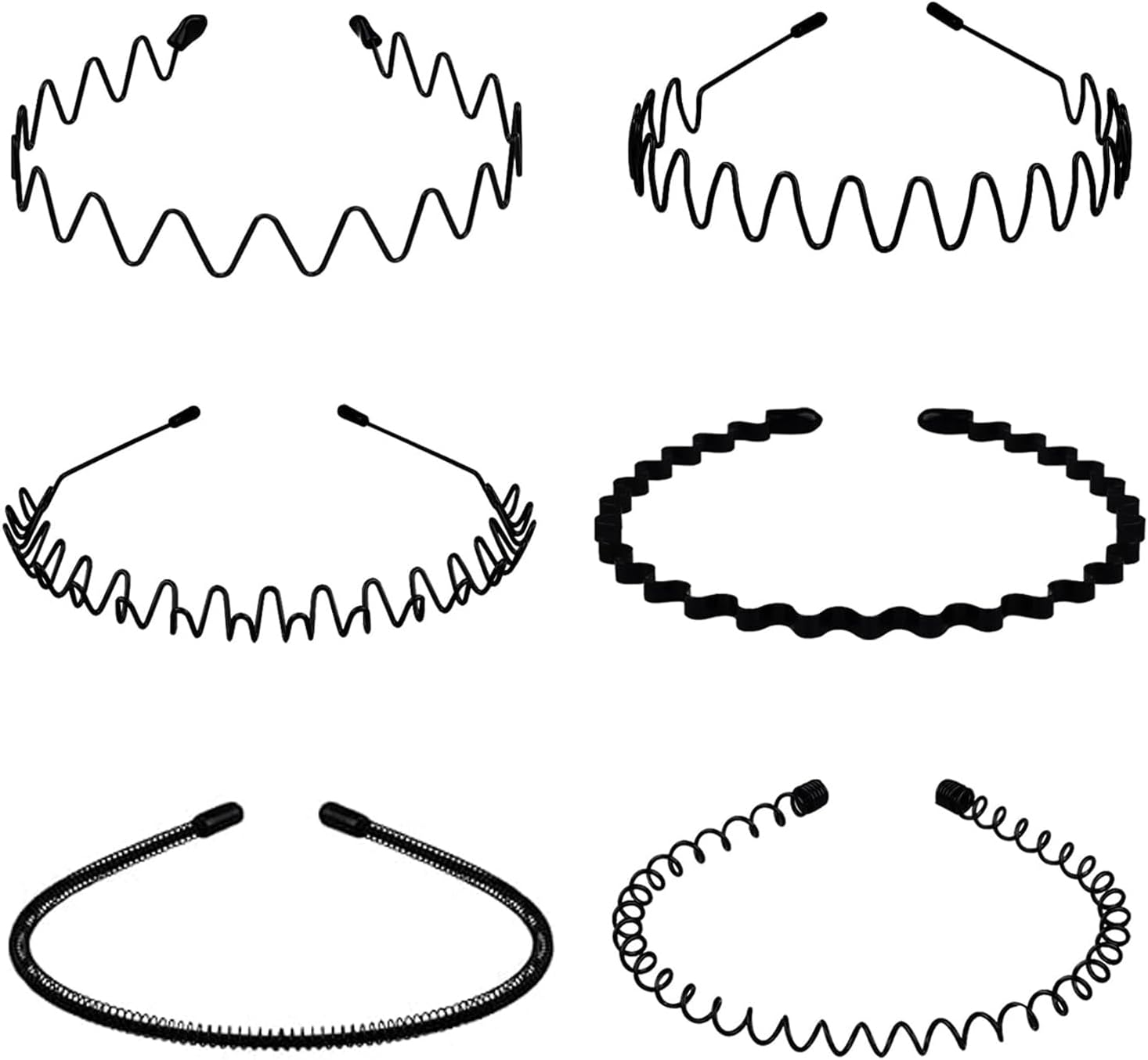 Pack of 6 Metal Headbands, Suiyeejan Headbands, Men Women, Lightweight and Non-Slip Adjustable, Black Metal Headband for Outdoor Sports Yoga image number 1