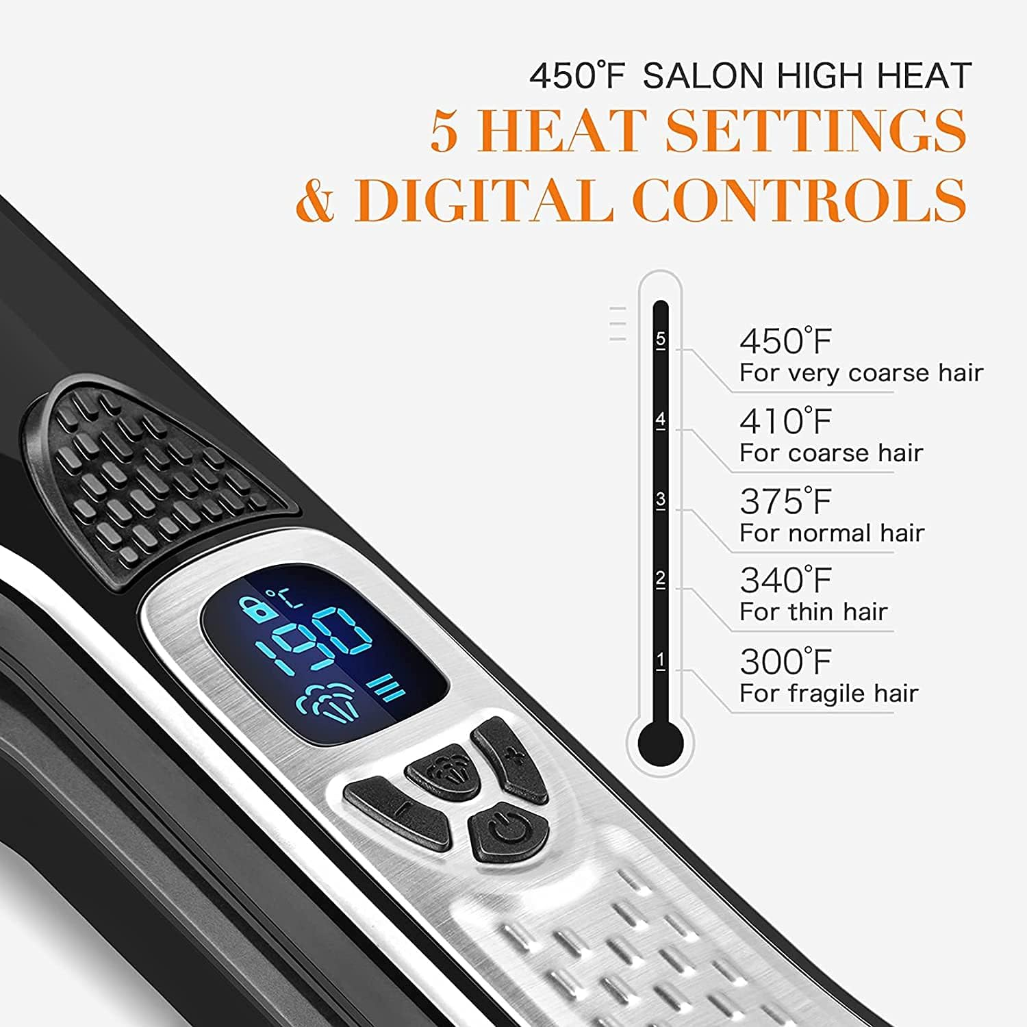 Hair Straightener with Steam,Salon Professional Nano Titanium Ceramic Steam Flat Iron with Removable Comb+Digital LCD+5 Level Adjustable Temperature+Auto Temperature Lock (Black) image number 6