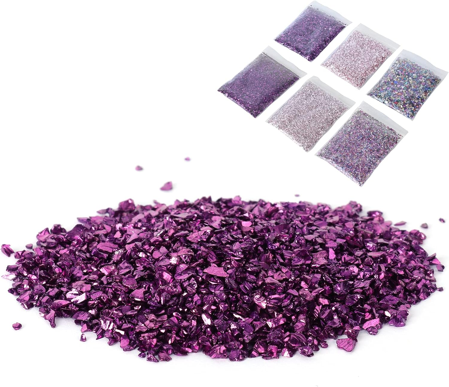 DIY Shining Crushed Glass Filler Glitter for Resin Craft Decoration for Family - Mix/Pink/Purple, Large/Small Bag