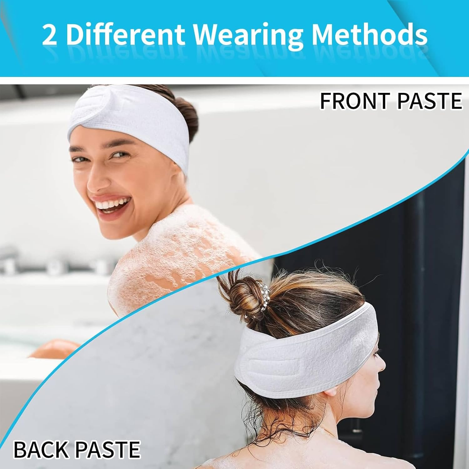 4 Pack Spa Facial Headband Head Wrap Makeup Hair Band Women Skincare Adjustable Headband Terry Cloth Stretch Towel for Bath, Makeup and Sport, with Magic Tape (White) - Gray image number 5