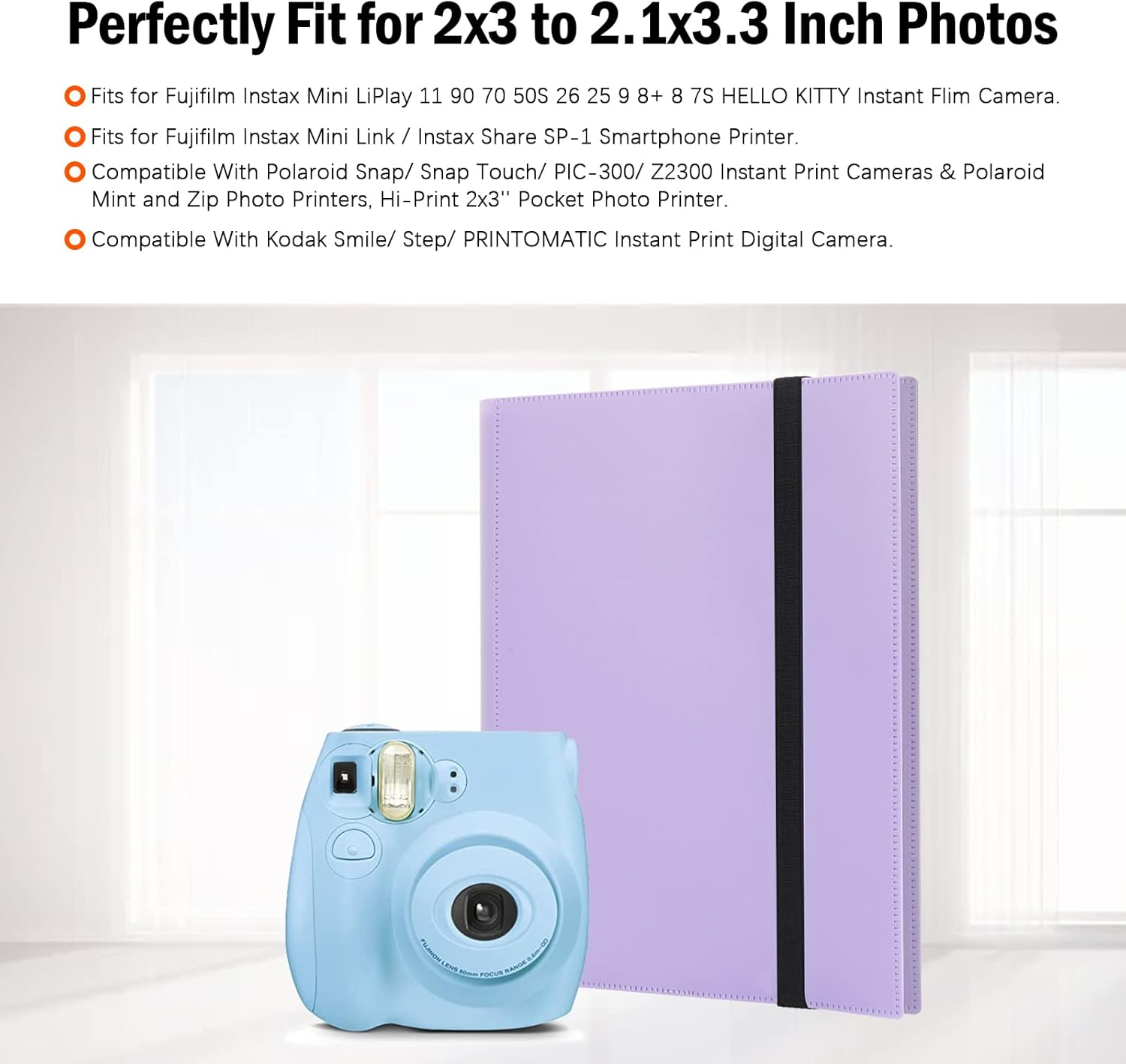 432 Pockets Photo Album for Fujifilm Instax Mini Camera, Polaroid Camera, for Fujifilm Instax Mini 11 90 70 9 8+ 8 Liplay Instant Camera, Polaroid Snap Snaptouch PIC-300 Z2300 Instant Camera (Purple) image number 5