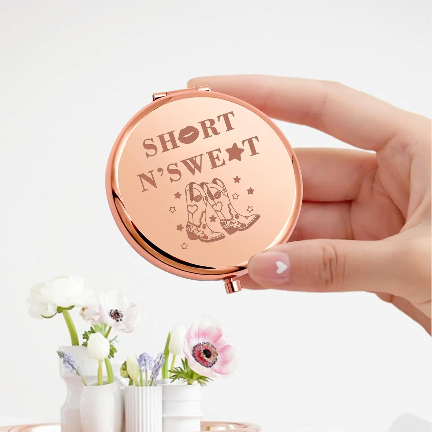KEYCHIN Music Album Pocket Mirror Singer Fans Gifts Short N' Sweet Compact Makeup Mirror Music Song Merch (Sweet RG) image number 5