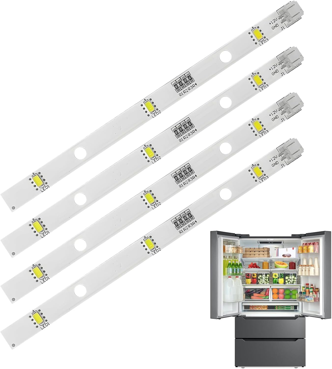 Pack of 4 LED Light Strips, Light Strips for Refrigerator, Replacement Fridge Lamp Compatible with Rongsheng/Hisense Refrigerator, Compatible with Model E349766 MDDZ-162A 1629348, DC12V 2W Fridge image number 5