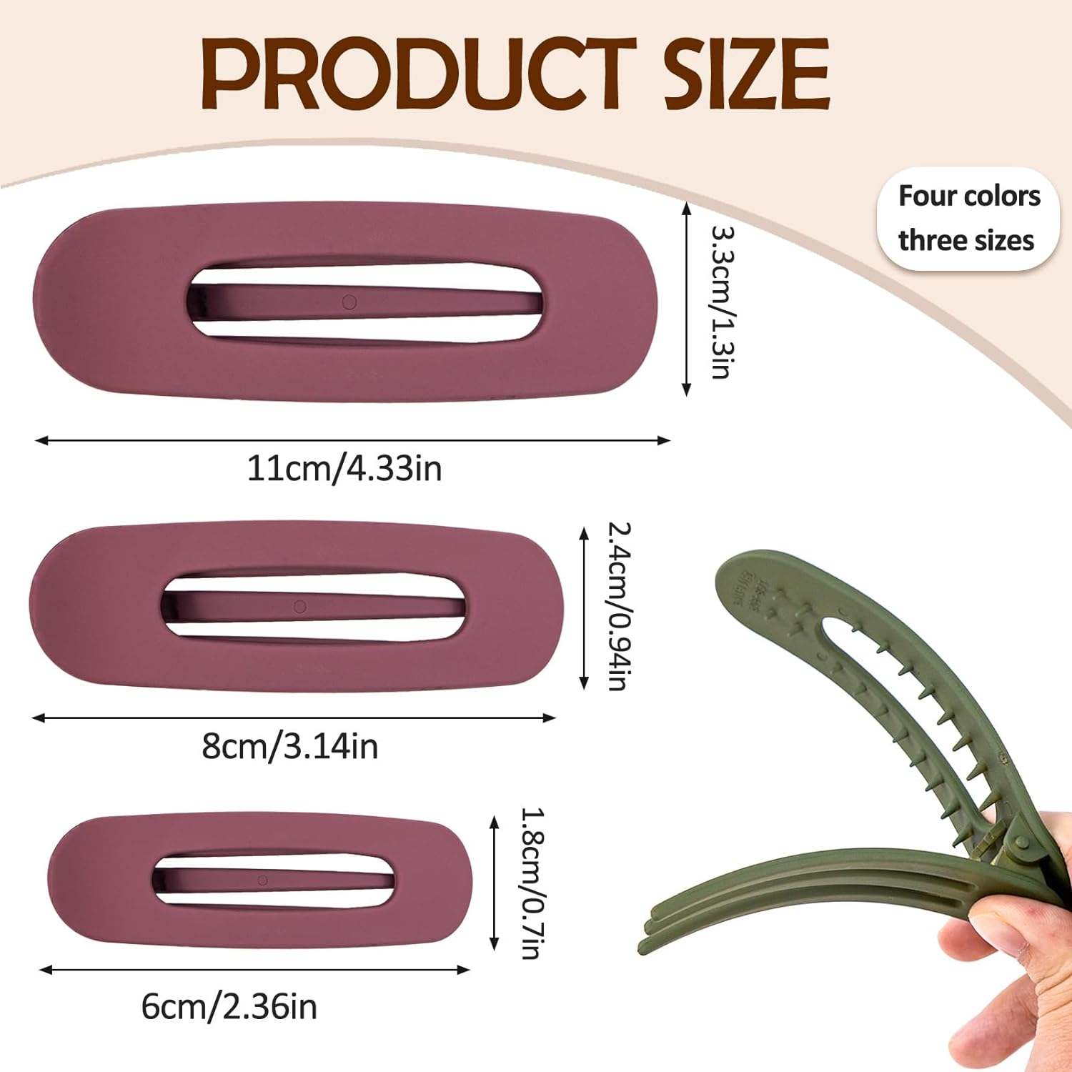 GLITE 12 Pcs Flat Hait Clips, Lay down Claw Clips for Women, 3 Sizes Duck Billed Thin Thick Hair Barrette, Hair Accessories for Girls Non-Slip Slide Hair Clip image number 5