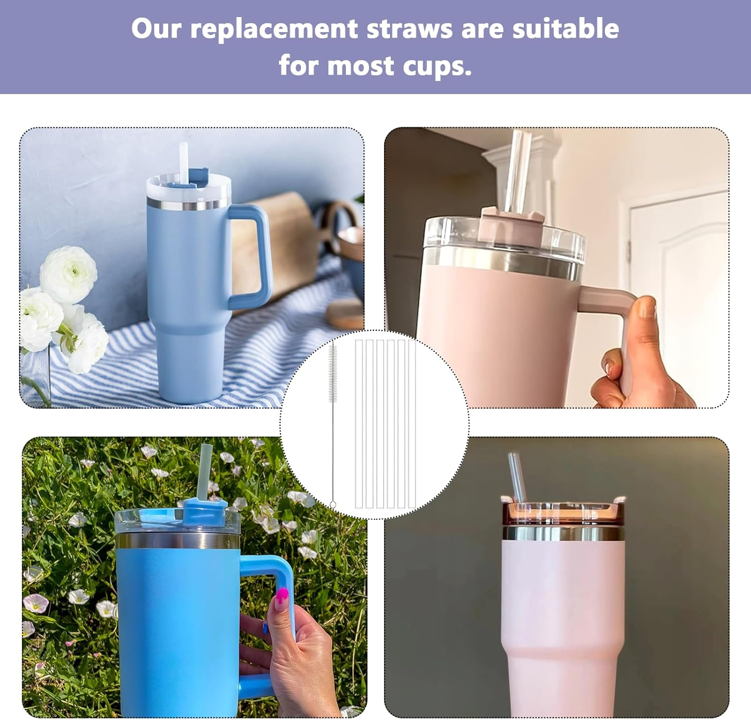 Stanley Replacement Straws, 6Pcs Stanley Cup Straws with 1Pcs Straw Cleaning Brush Compatible with Stanley 14/20/30/40 Oz Cup Reusable Plastic Straws Stanley Cup Accessories image number 2