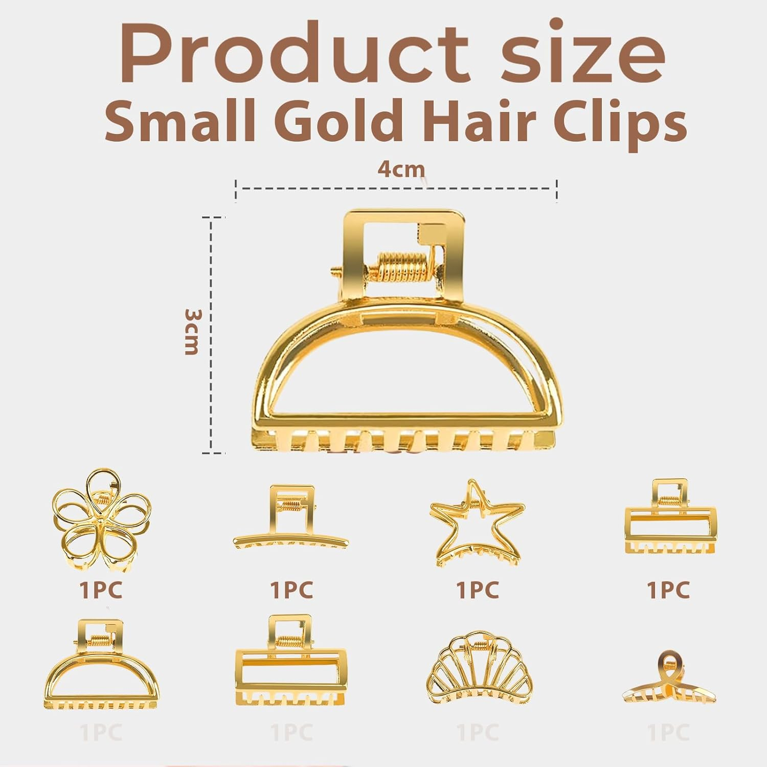 Goiern Small Gold Hair Clips, Pack of 8 Mini Hair Clips for Women, Metal Hair Accessories, Mini Hair Clips for Thick and Thin Hair image number 5